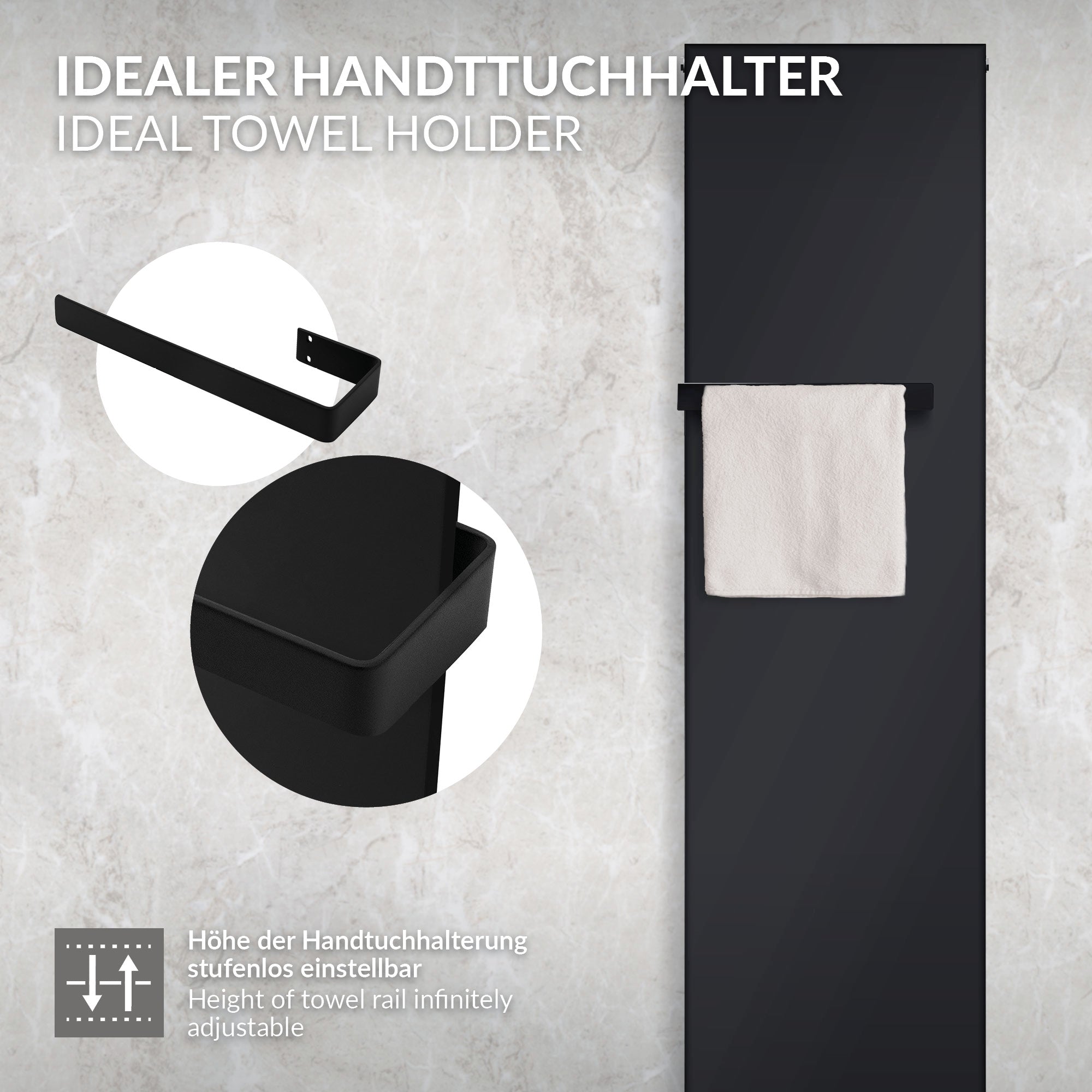LuxeBath porte-serviettes mural 38 cm noir acier