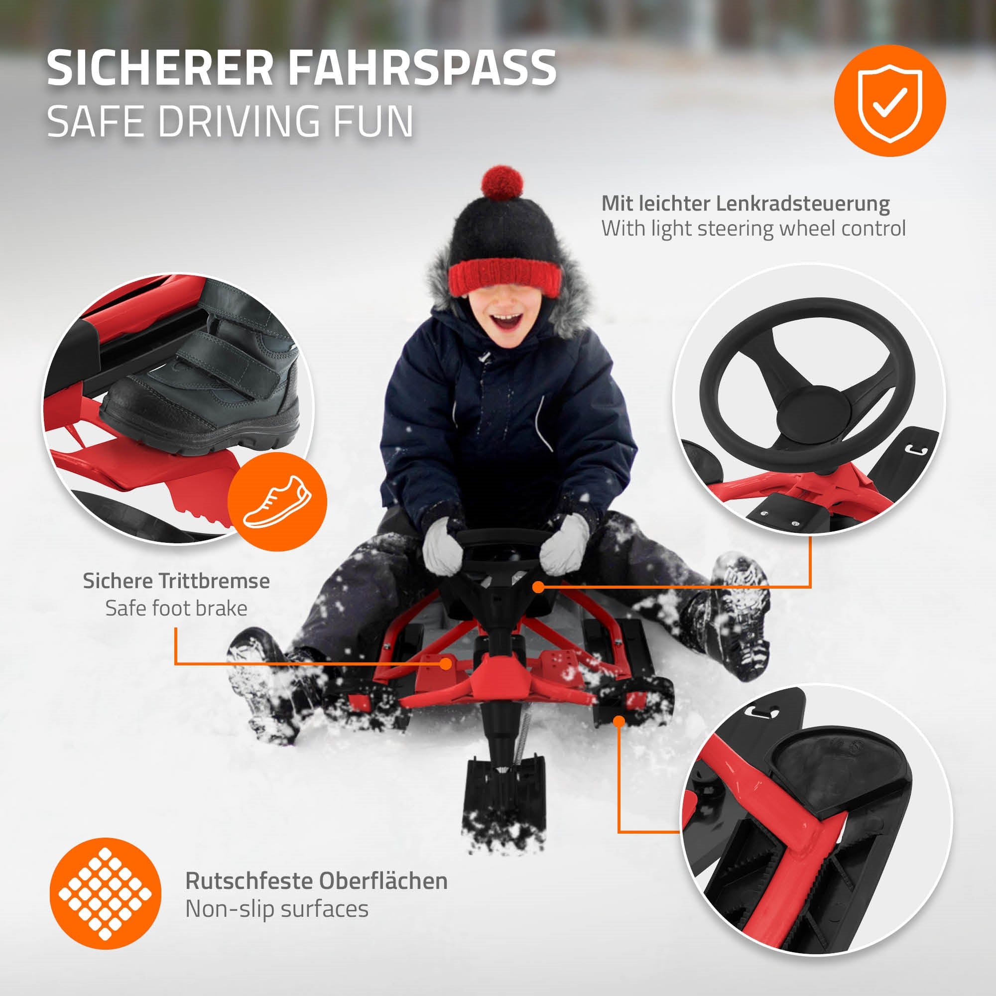 ECD Germany Kinder luge directionnelle rouge avec frein