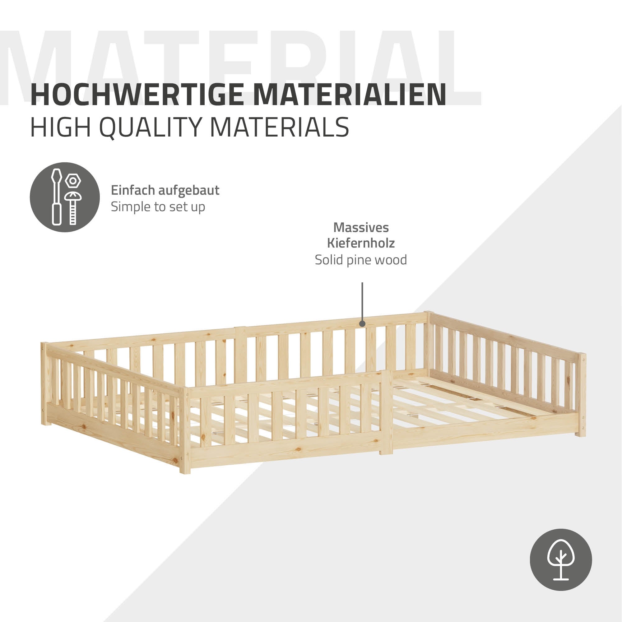 ECD Germany ML-Design lit enfant pin naturel 140x200 cm avec sommier