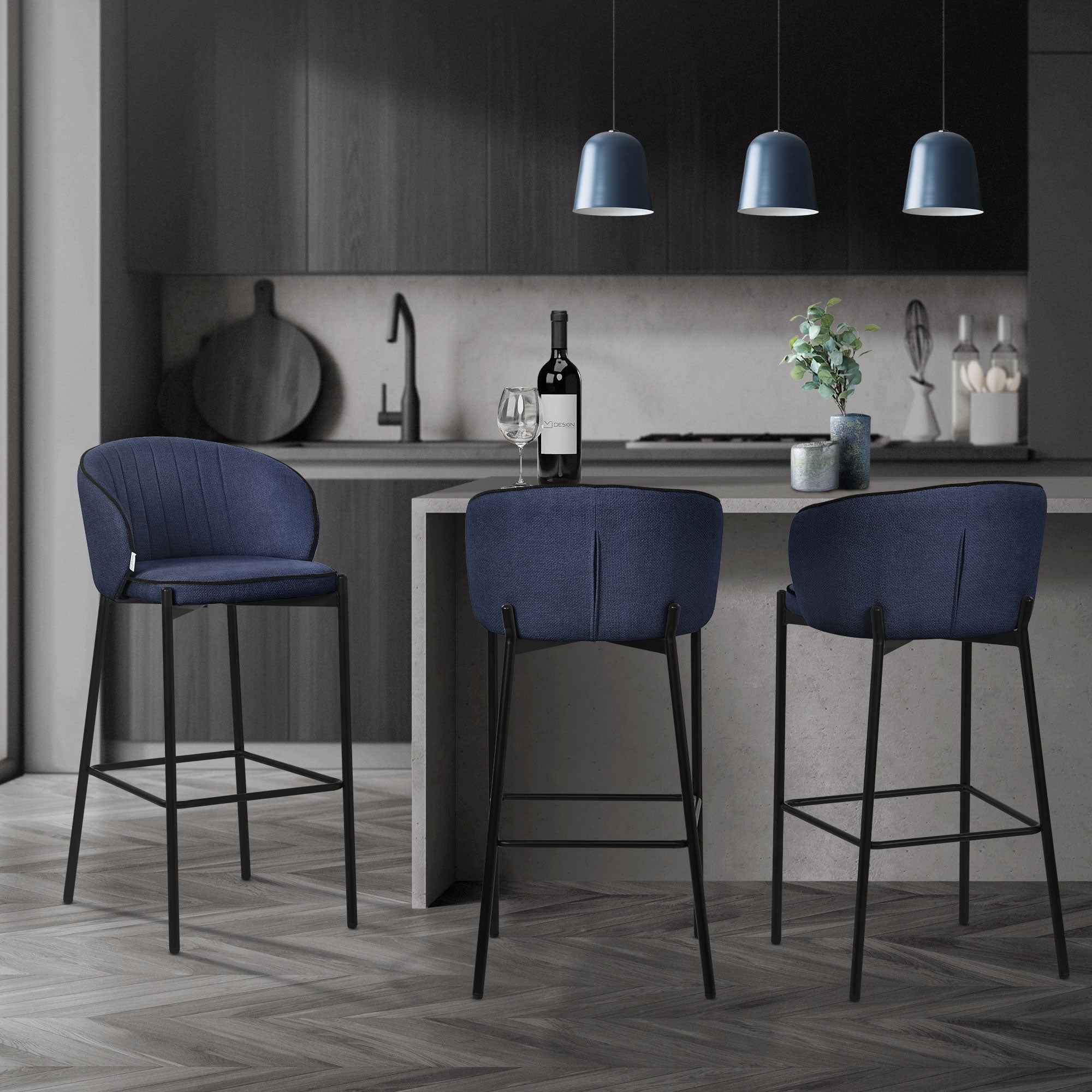 ECD Germany ML-Design tabouret de bar bleu foncé lot de 2