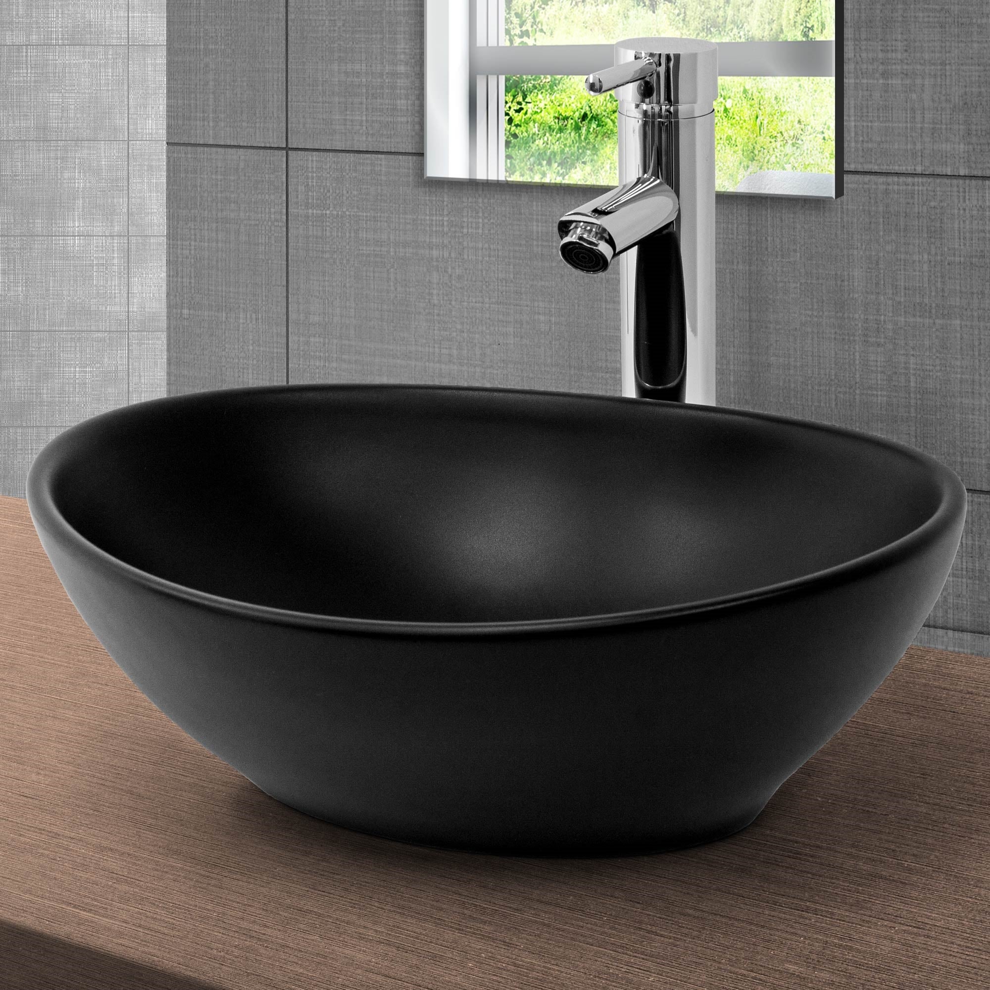 ECD Germany Sanitär vasque noire 41 cm céramique avec bonde noire