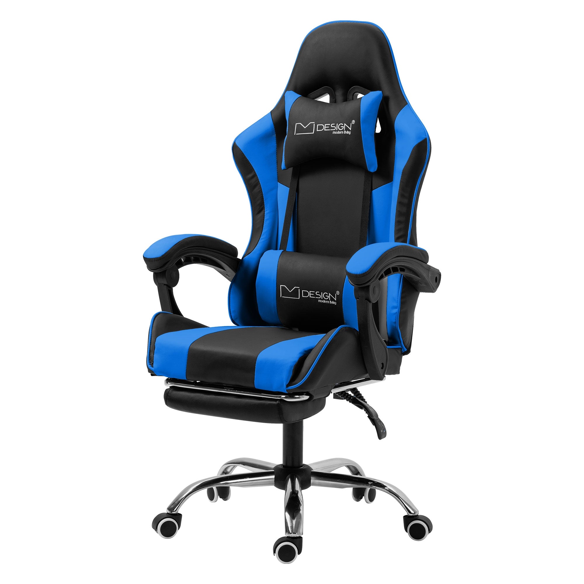 ECD Germany Möbel chaise gaming PU noir/bleu massage