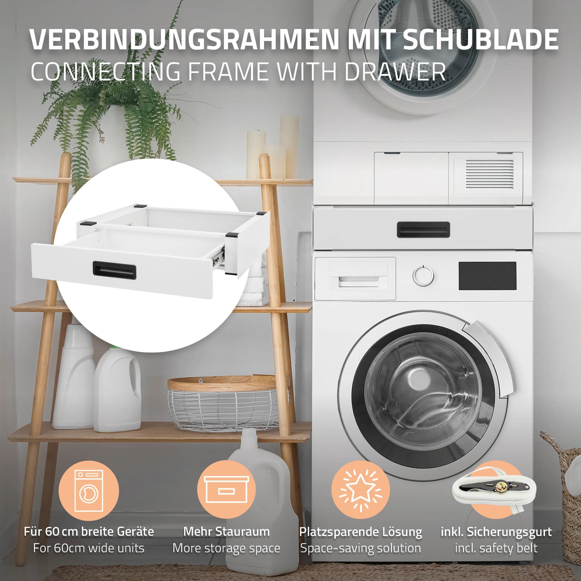 ECD Germany Möbel kit superposition lave-linge blanc 60,5x54 tiroir 10kg