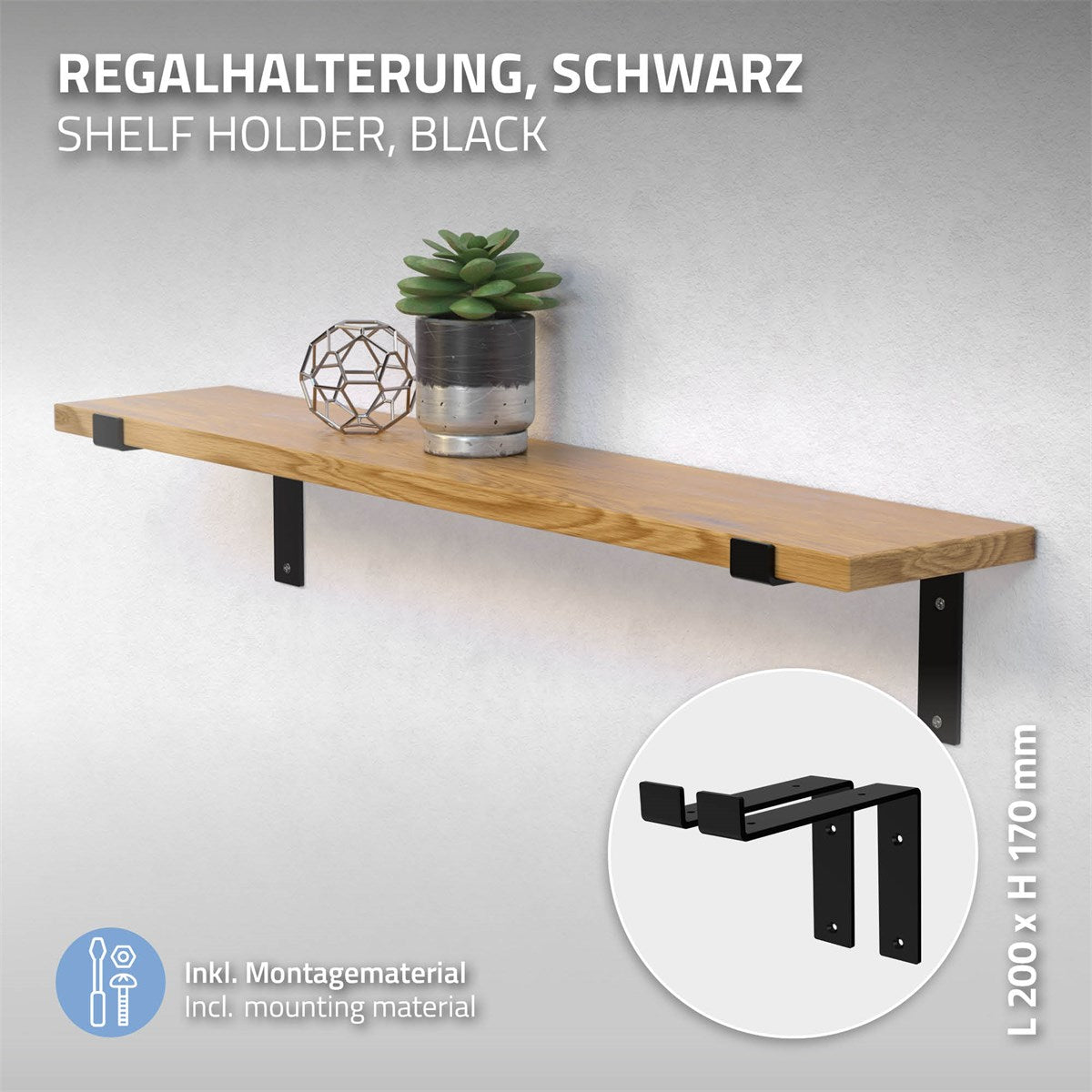 ECD Germany Möbel Support Étagère Acier Gris 200 mm Lot 2