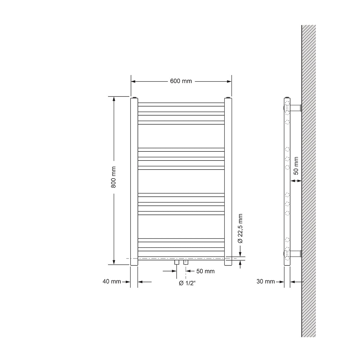 ECD Germany sèche-serviettes 600x800 mm anthracite droit
