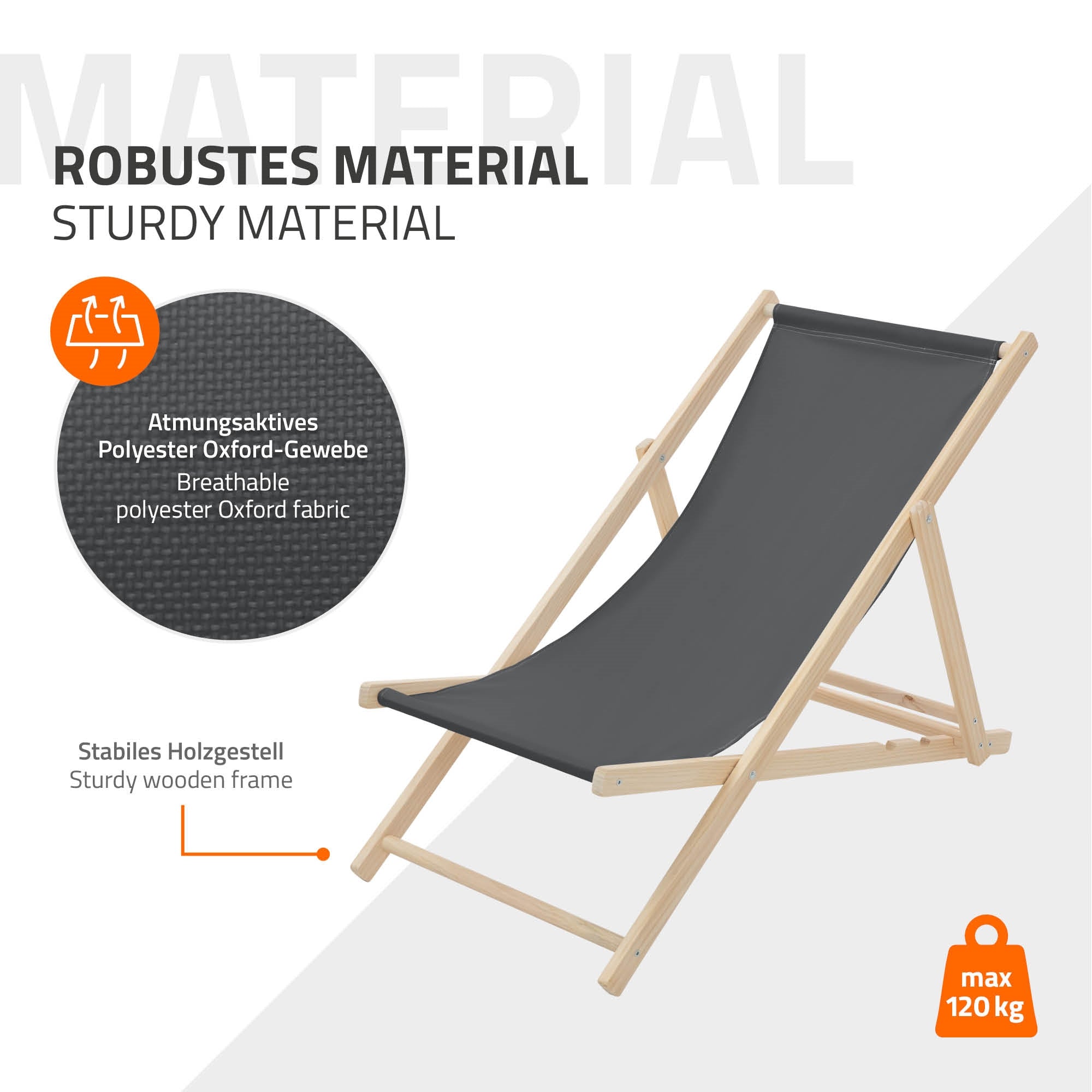 ECD Germany Sport bain de soleil bois anthracite pliable lot 2