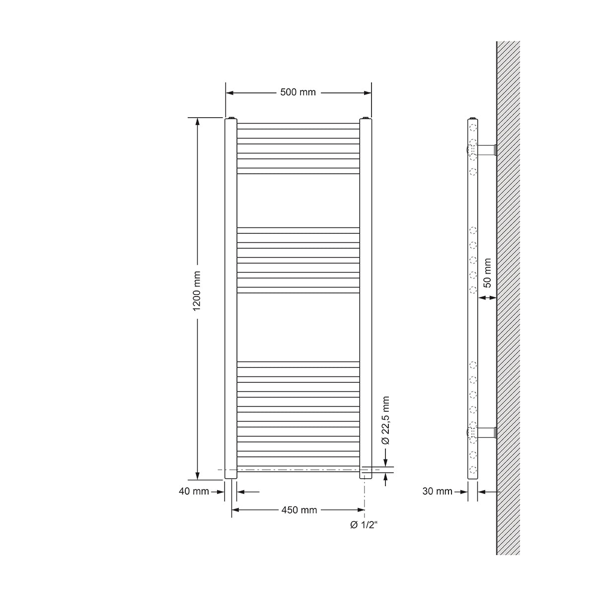 ECD Germany Heizungen sèche-serviettes 500x1200 mm anthracite 900W