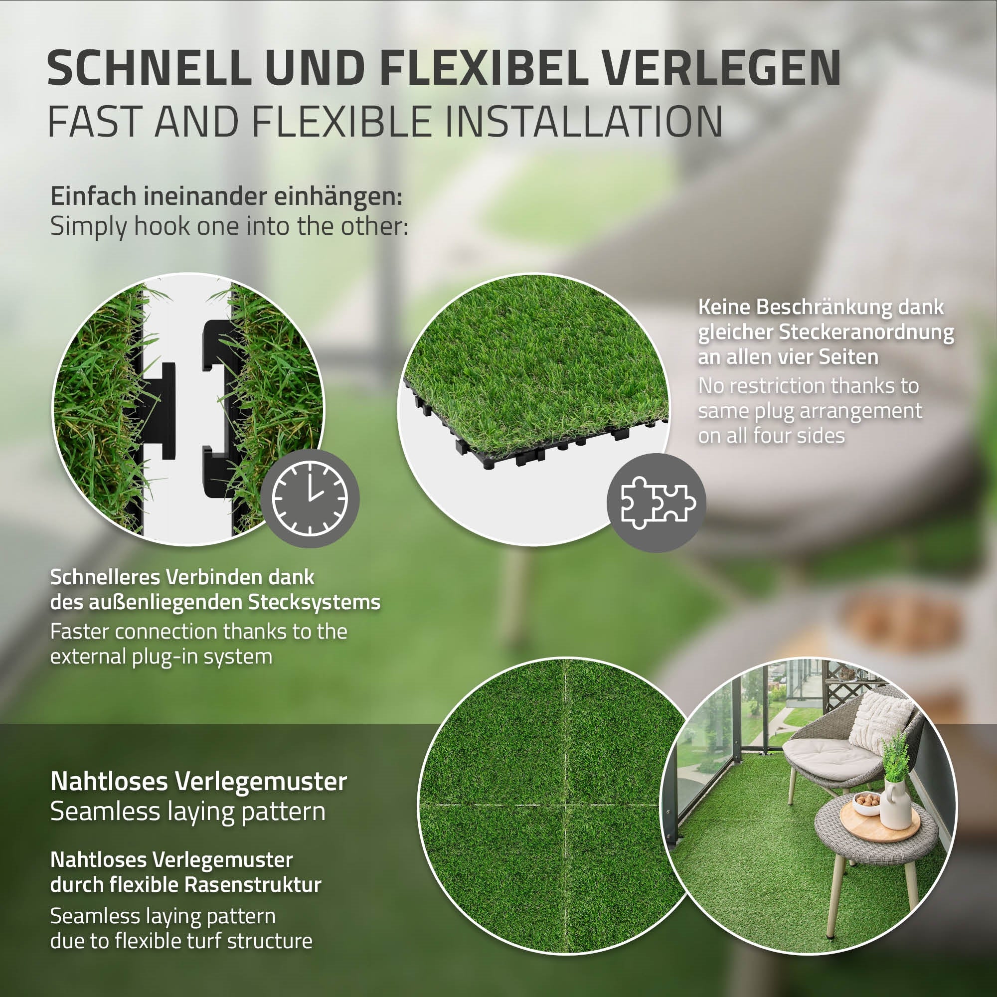 ECD Germany Garten dalles gazon artificiel 30x30 cm 1m² drainage