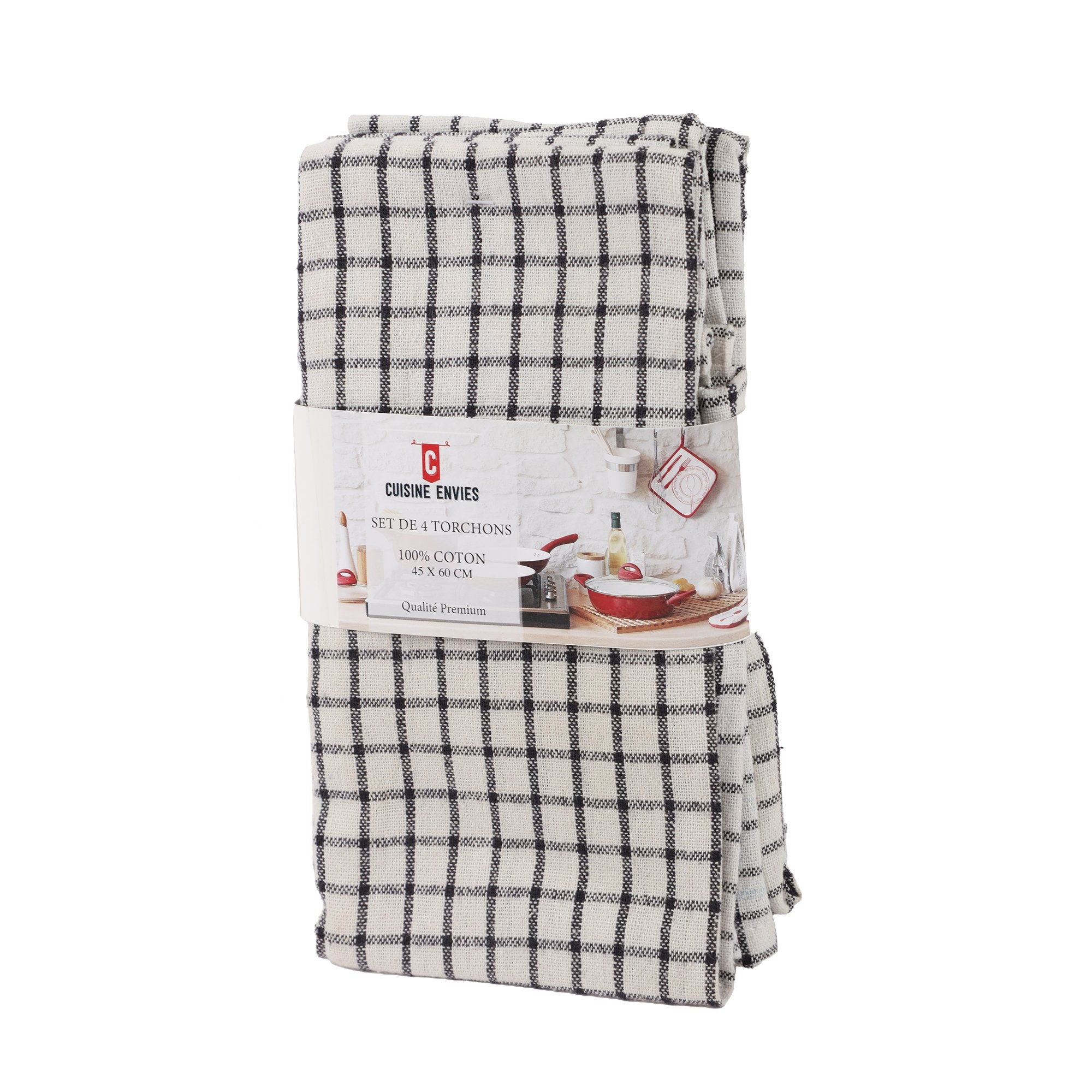 Lot de 4 Torchons cuisine coton maison