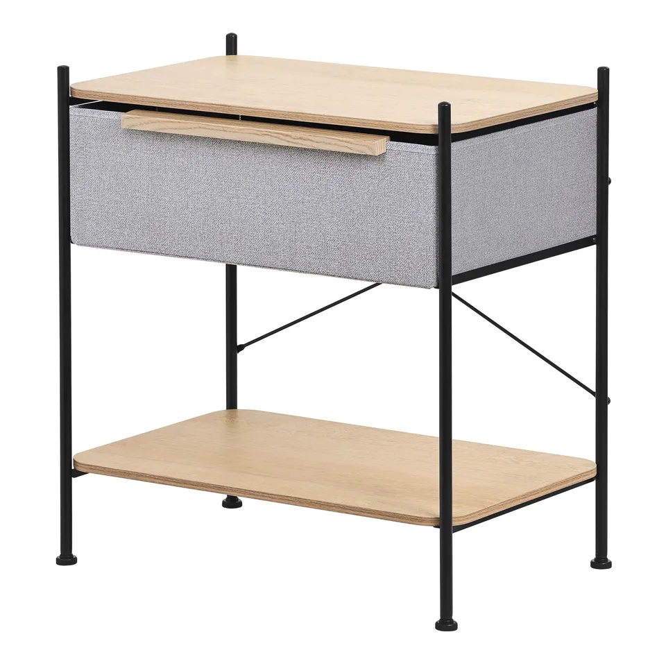 ML-Design chevet tissu chêne 1 tiroir acier noir + MDF