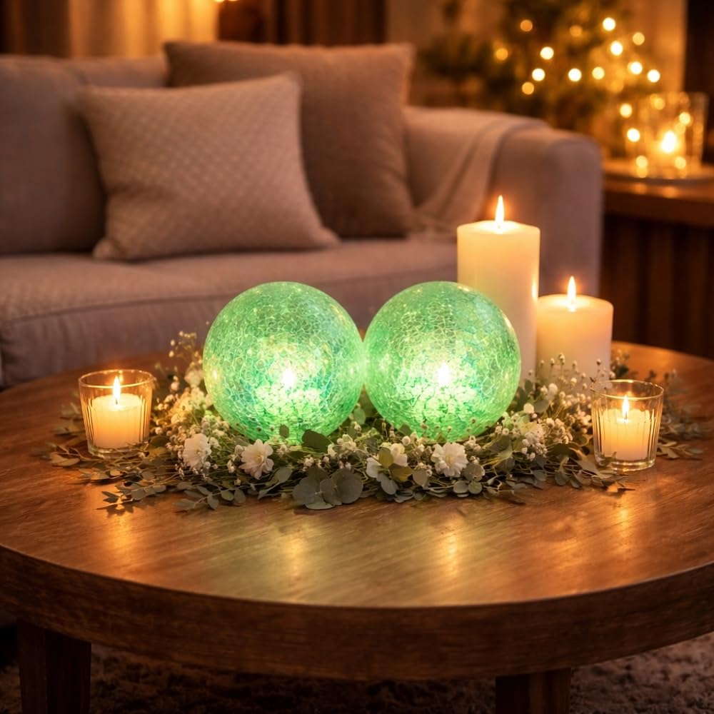 Shop-Story lot 2 boules lumineuses LED 8 cm effet cristal
