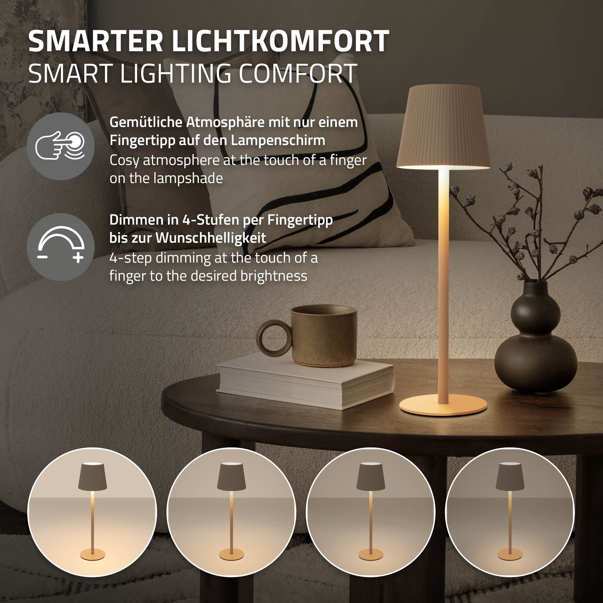 ECD Germany ML-Design lampe table LED sans fil crème Ø10x36