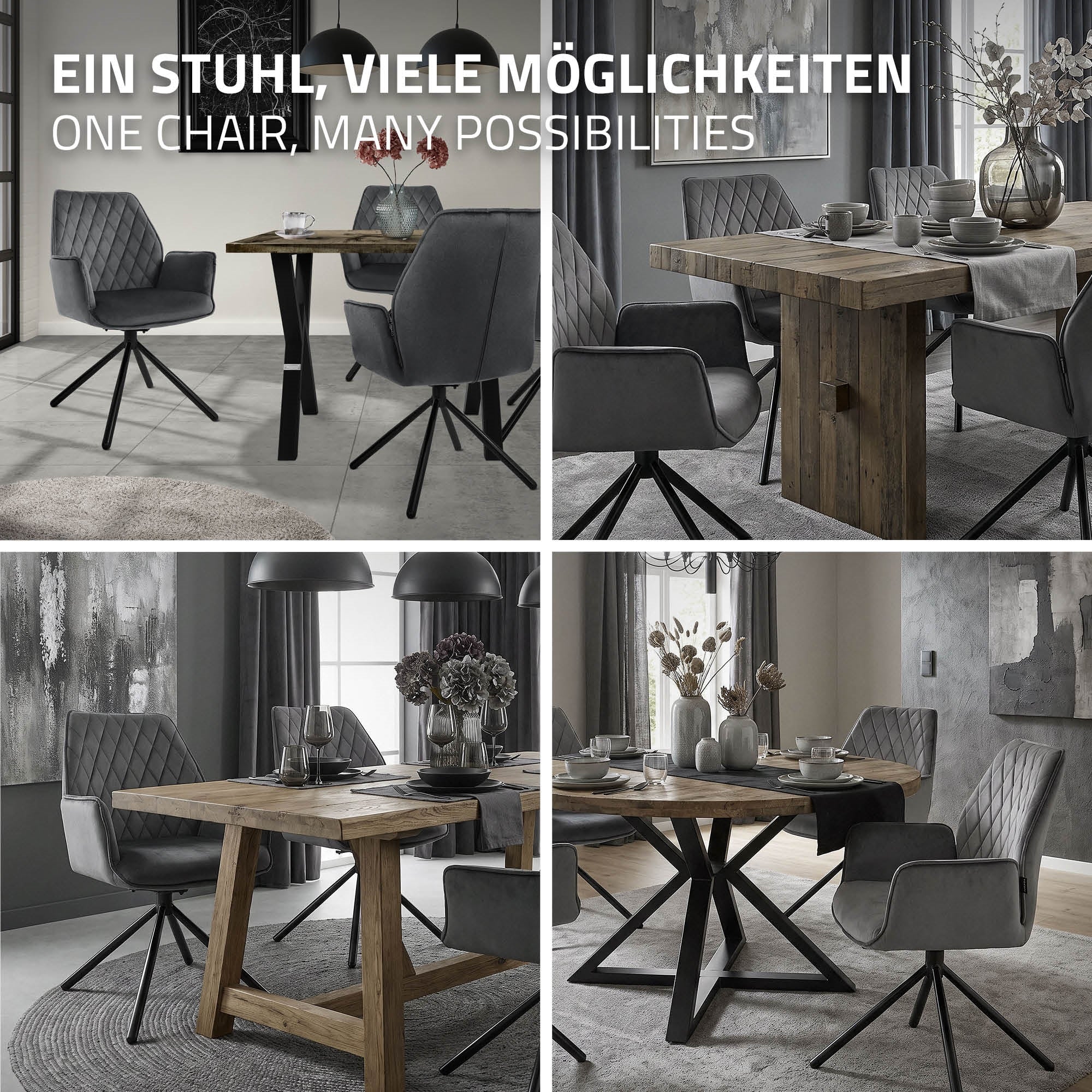 ECD Germany Möbel chaise pivotante velours anthracite