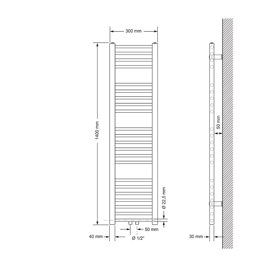 ECD Germany LuxeBath sèche-serviettes chrome droit 300x1400 mm