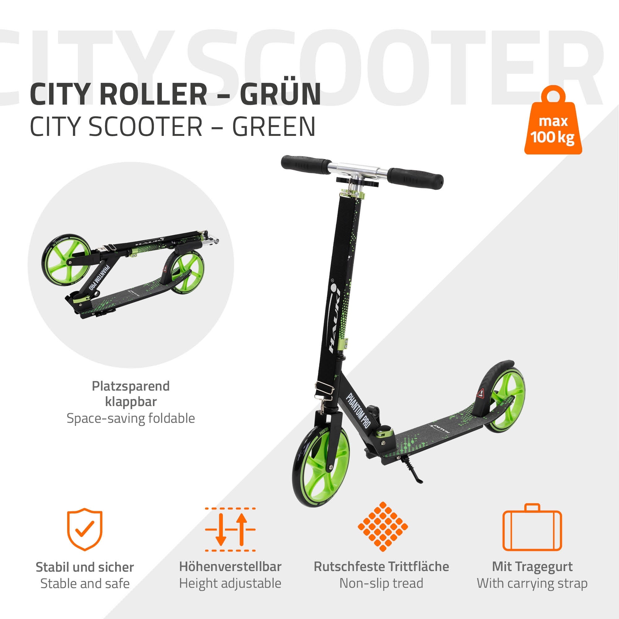 HAUKI Cityroller trottinette pliable verte grandes roues