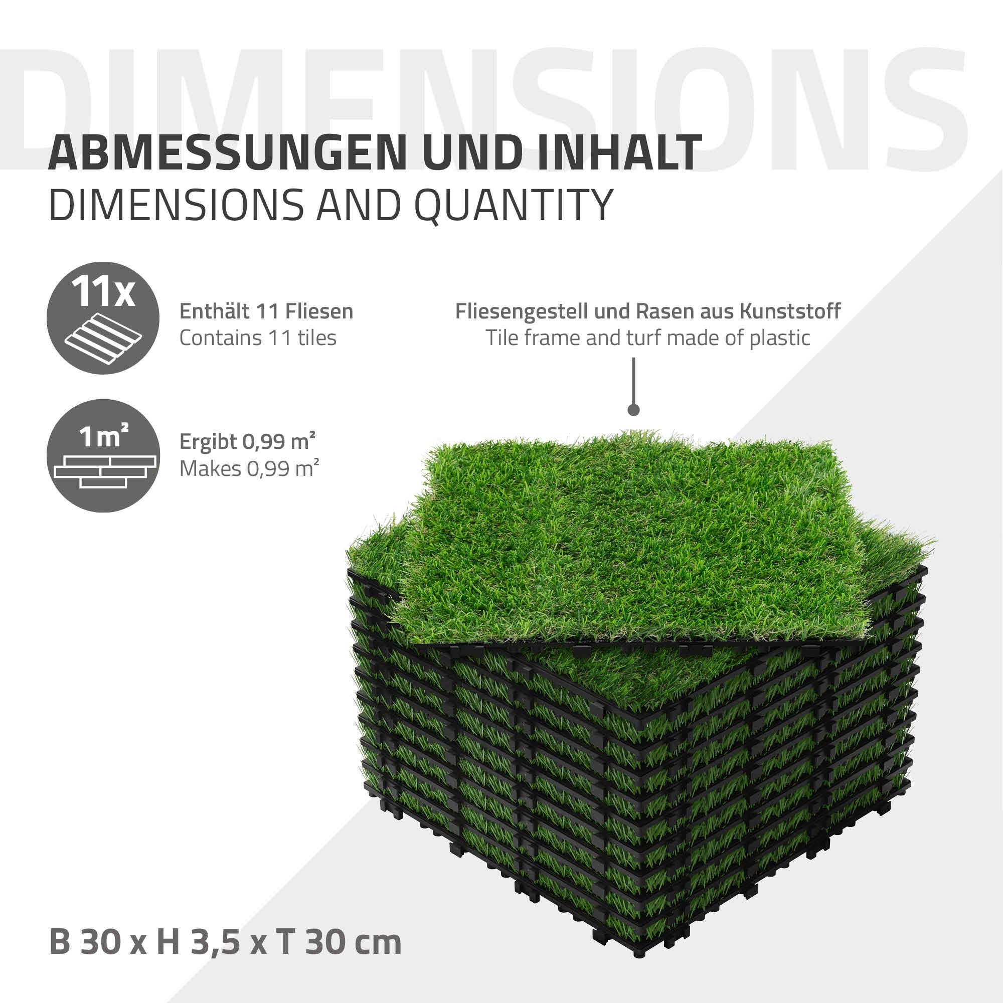 ECD Germany Garten dalles gazon artificiel 30x30 cm 1m² drainage