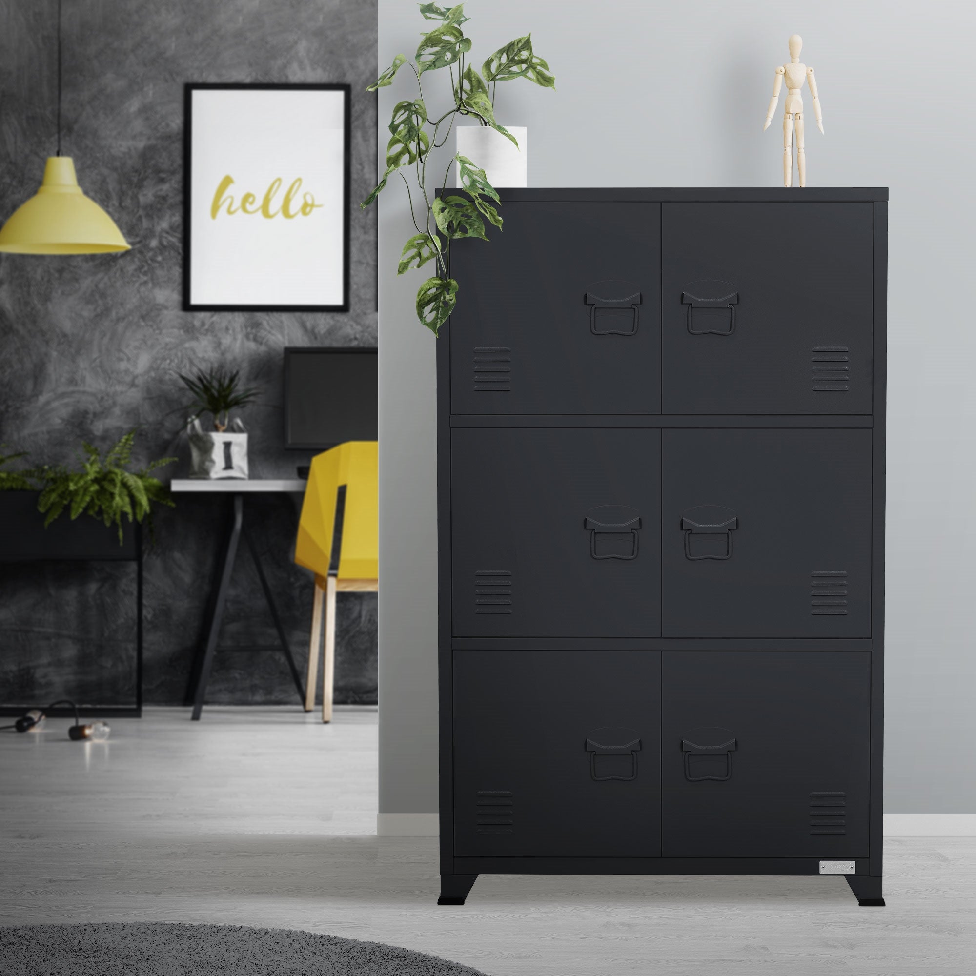 ECD Germany armoire bureau anthracite 75x40x120 cm acier 3 cases
