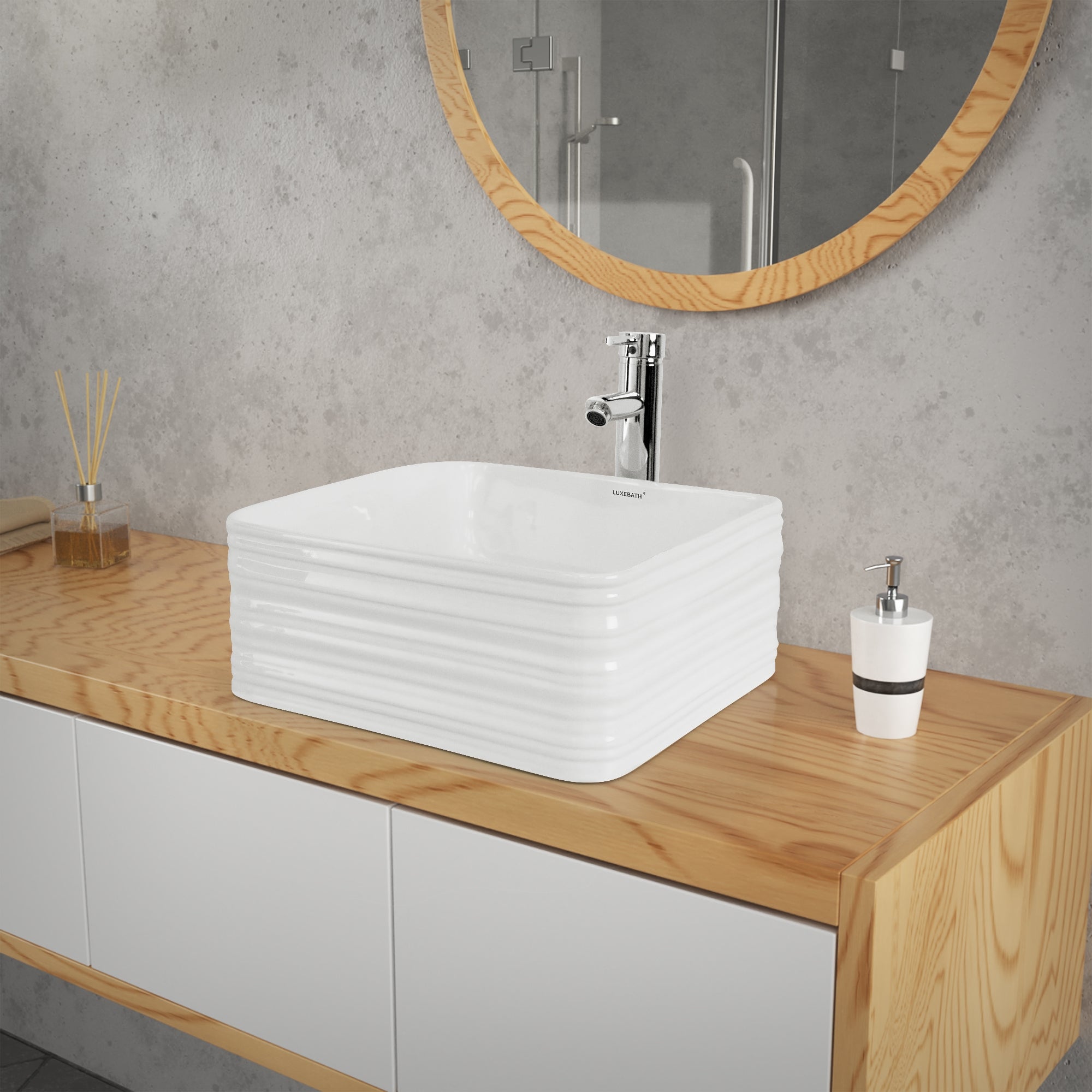 ECD Germany Sanitär vasque 39x39x15 cm blanche céramique + bonde
