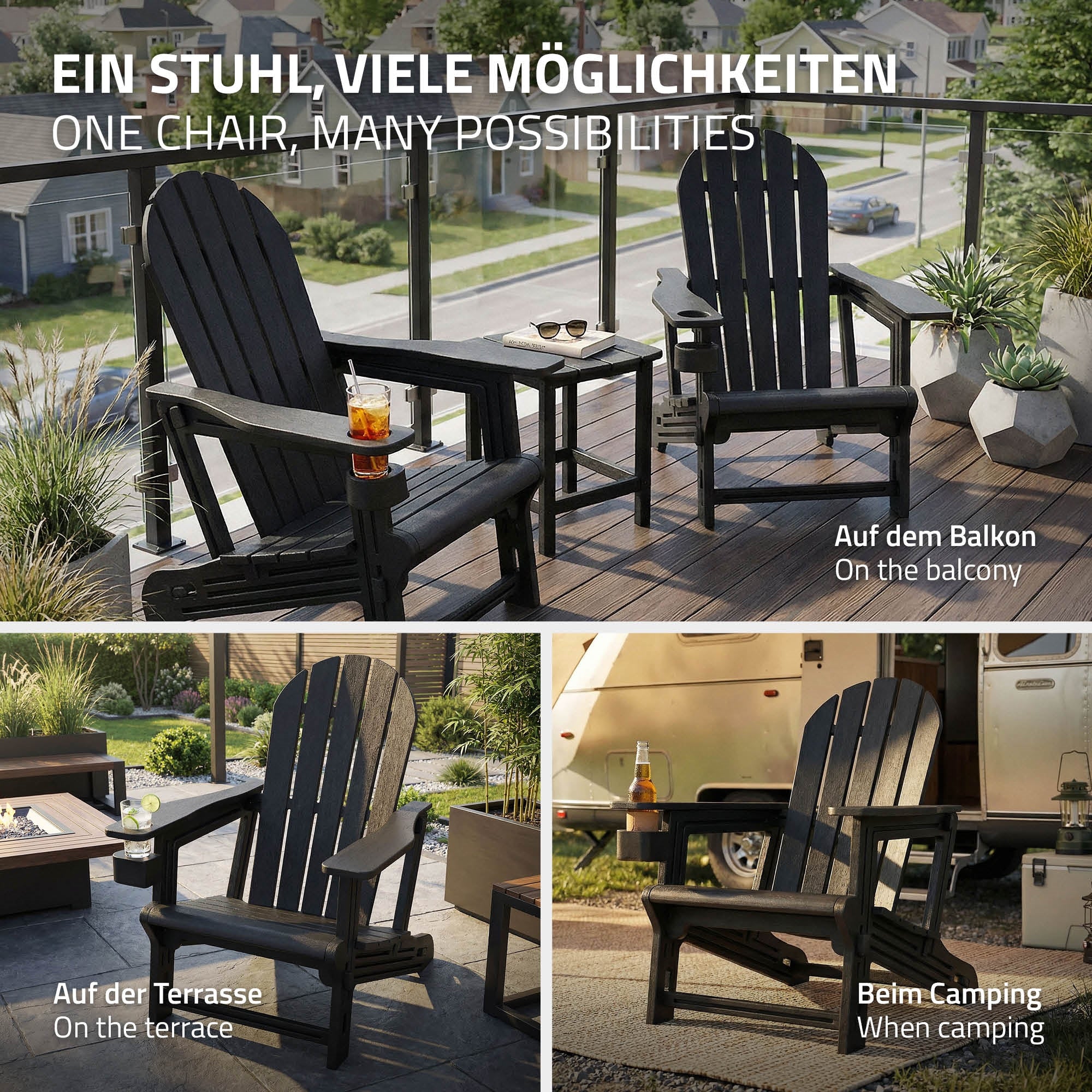 ECD Germany Garten fauteuil Adirondack noir HDPE 180 kg