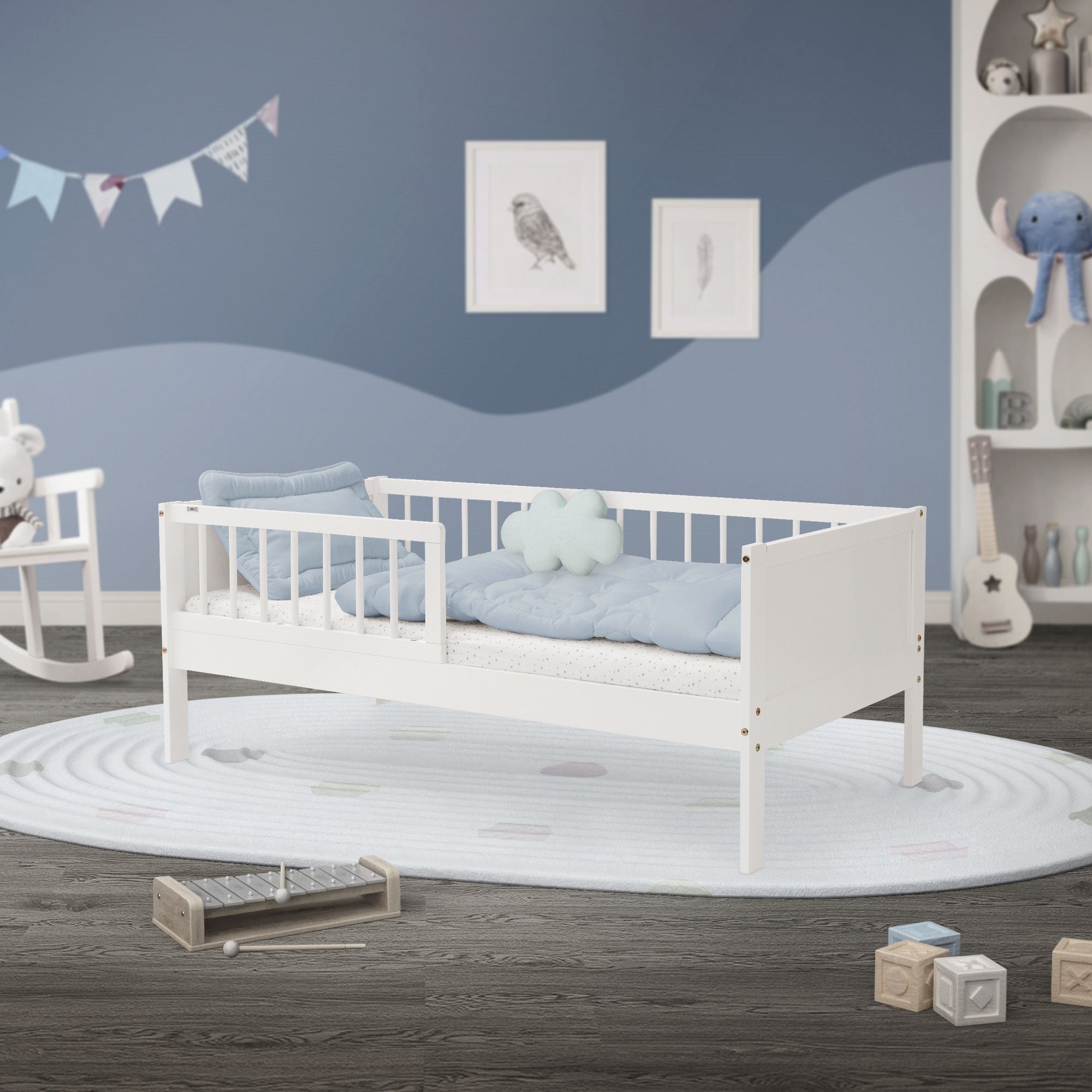 ECD Germany lit enfant 70x140 blanc pin avec barrière