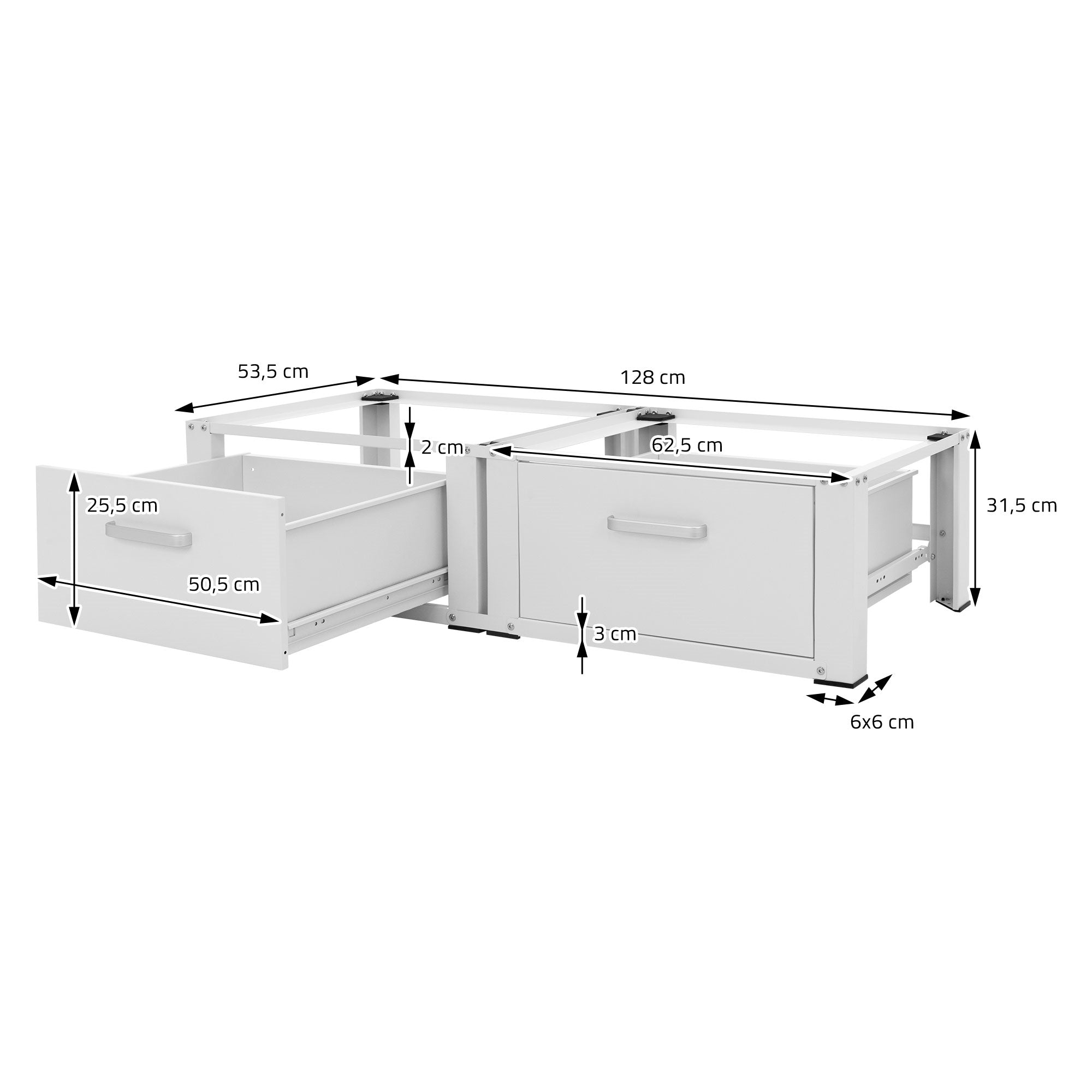 ECD Germany Möbel Socle Lave-Linge Blanc Double 2 Tiroirs