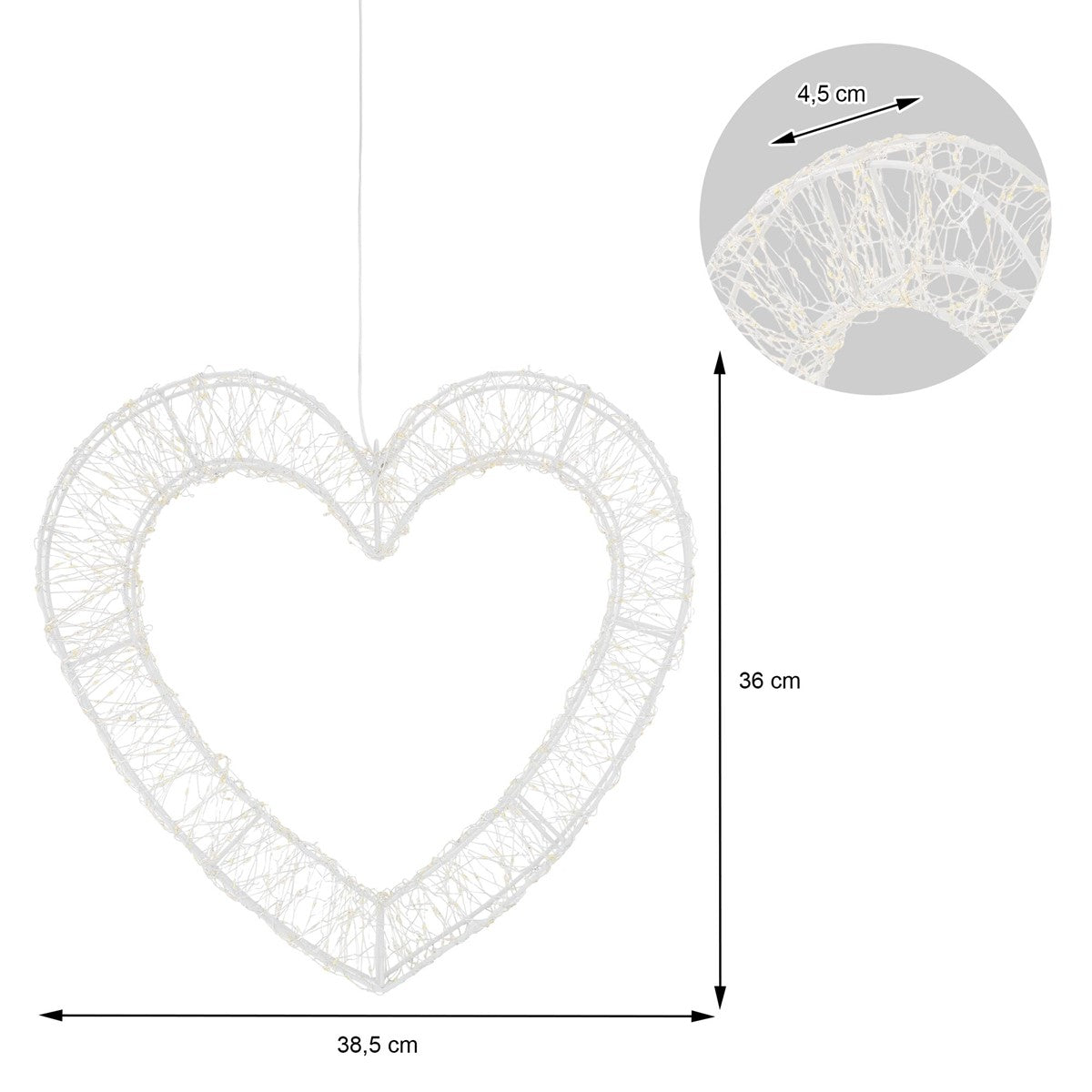 ECD Germany Haus & Wohnen Cœur LED 36 cm métal blanc chaud timer