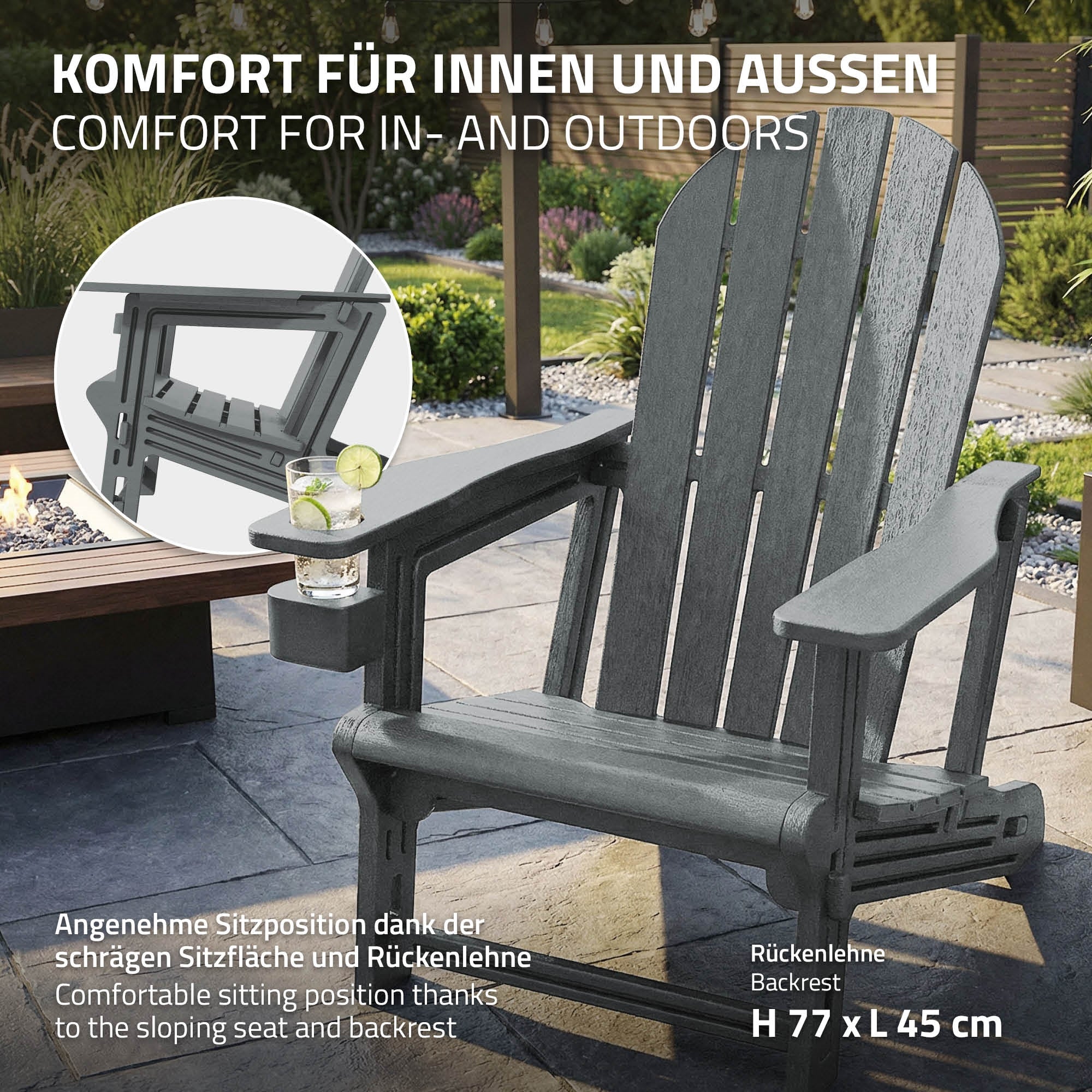 ML-Design Adirondack fauteuil jardin gris HDPE