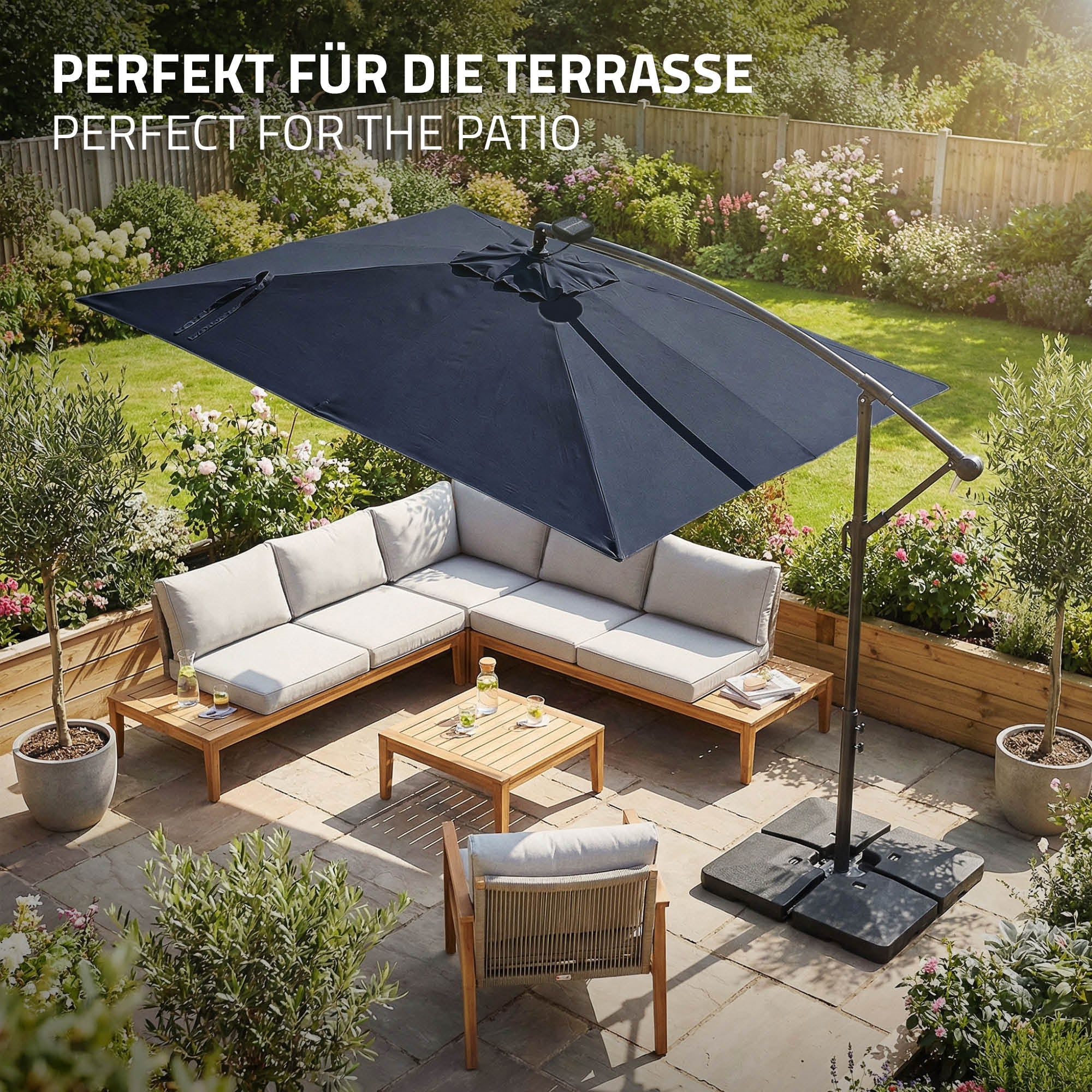 ECD Germany ML-Design Parasol déporté LED solaire 330cm bleu