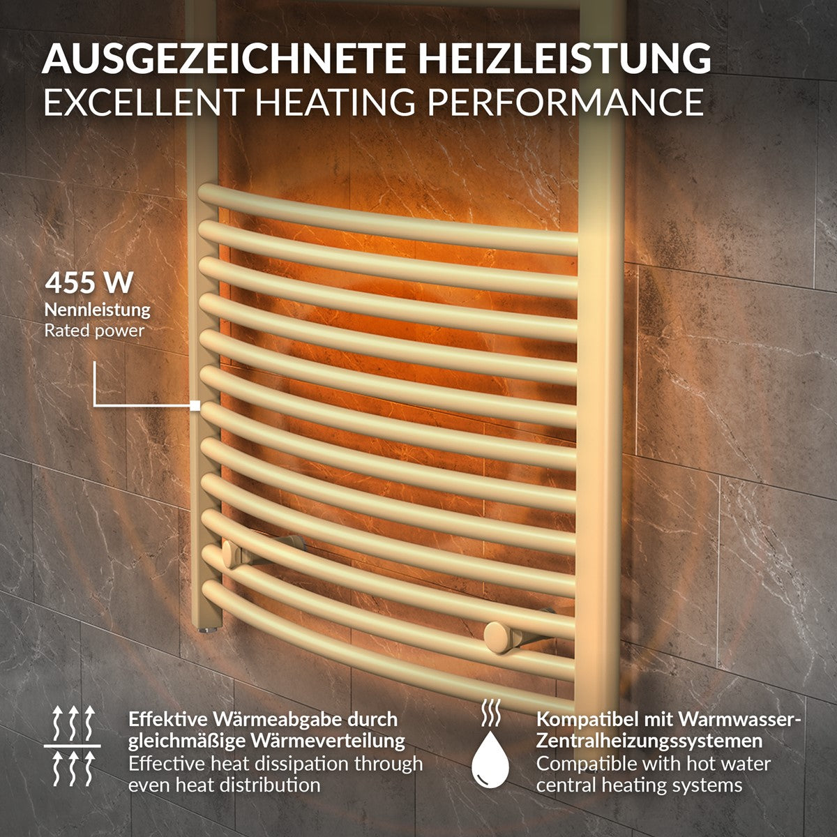 LuxeBath Sahara sèche-serviettes beige 500x1200 mm cintré thermostat acier