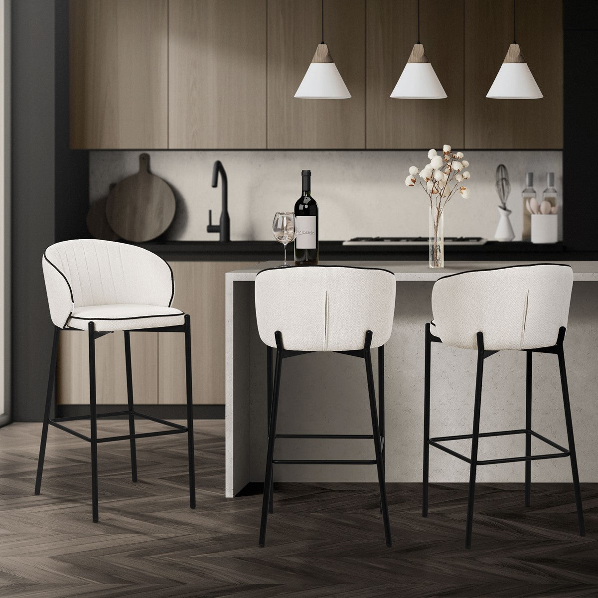 ECD Germany ML-Design Lot 2 tabourets de bar beiges tissu