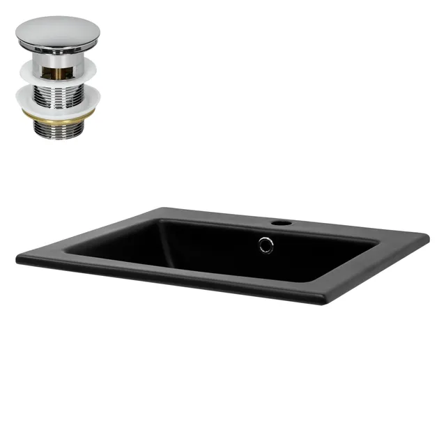 ML-Design vasque noire mate 52,5cm céramique + bonde argent