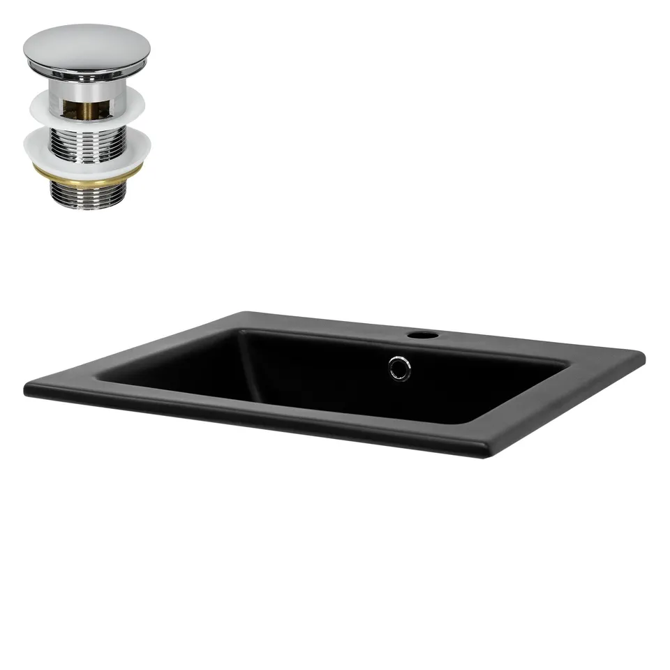 ML-Design vasque noire mate 52,5cm céramique + bonde argent
