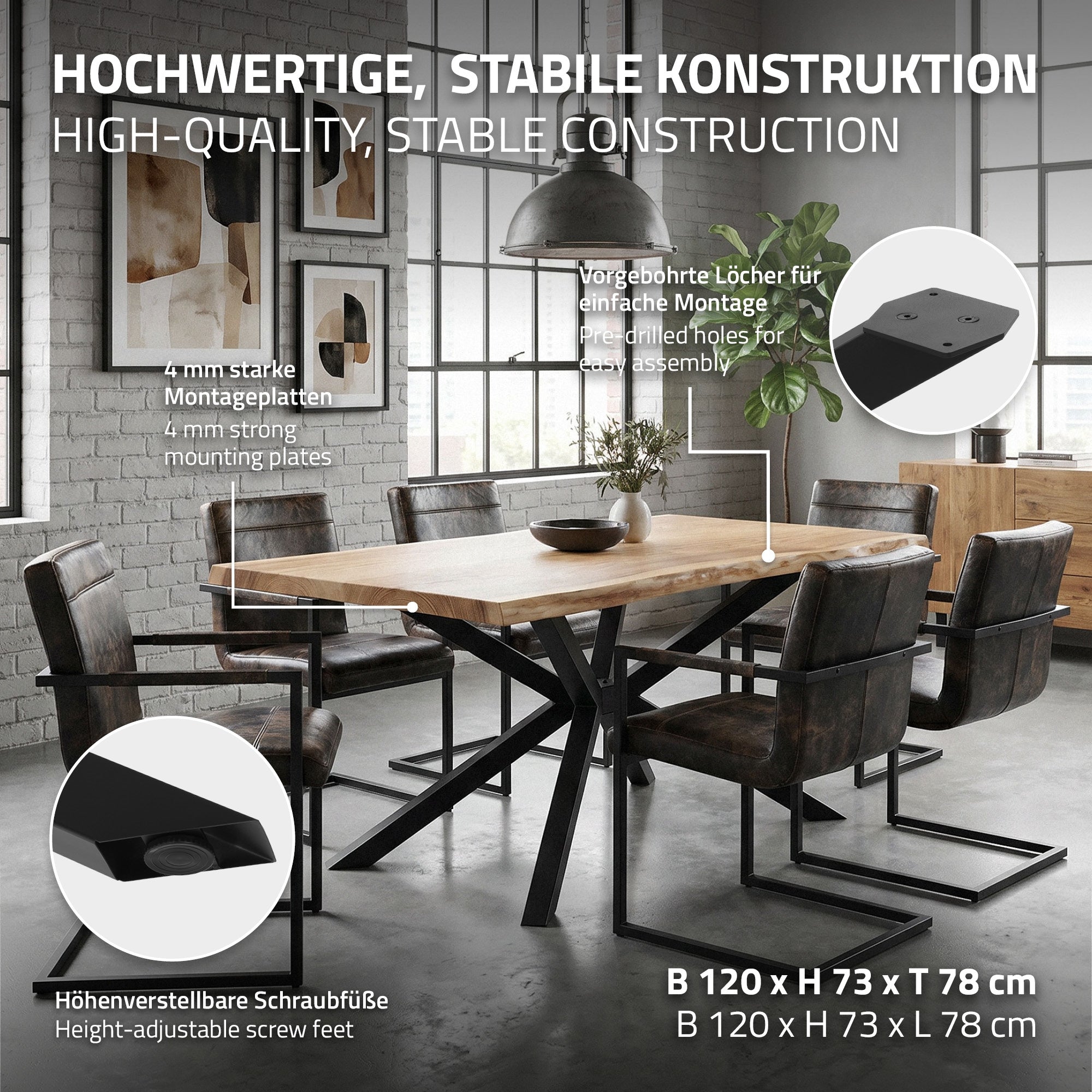 ML-Design Spider pieds de table acier noir 120x78x72 cm