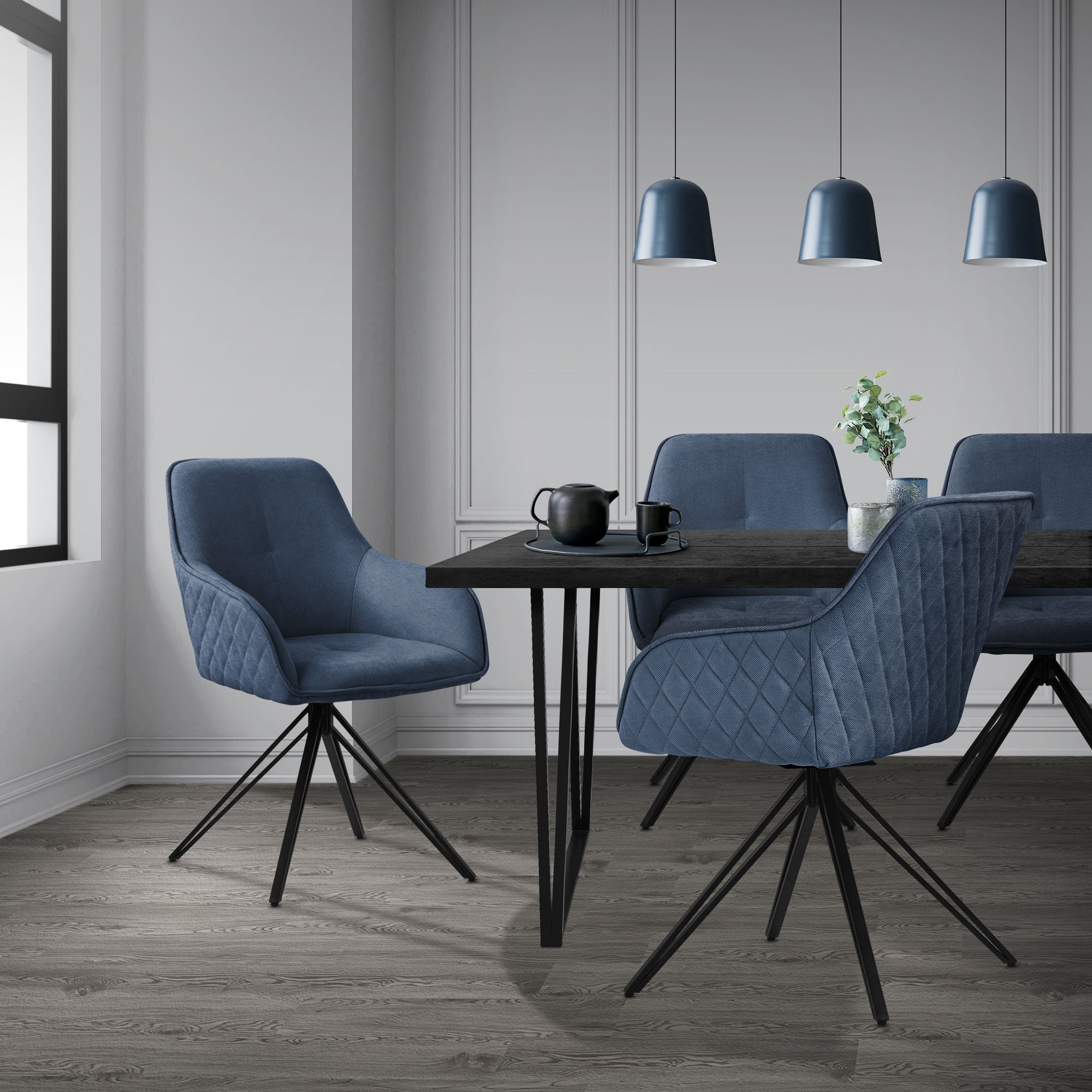 ECD Germany Möbel chaise pivotante bleue tissu 84,5 cm
