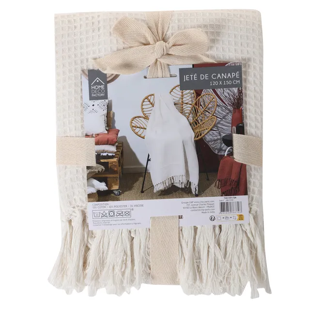 Stokomani Maison plaid gaufré coton blanc uni