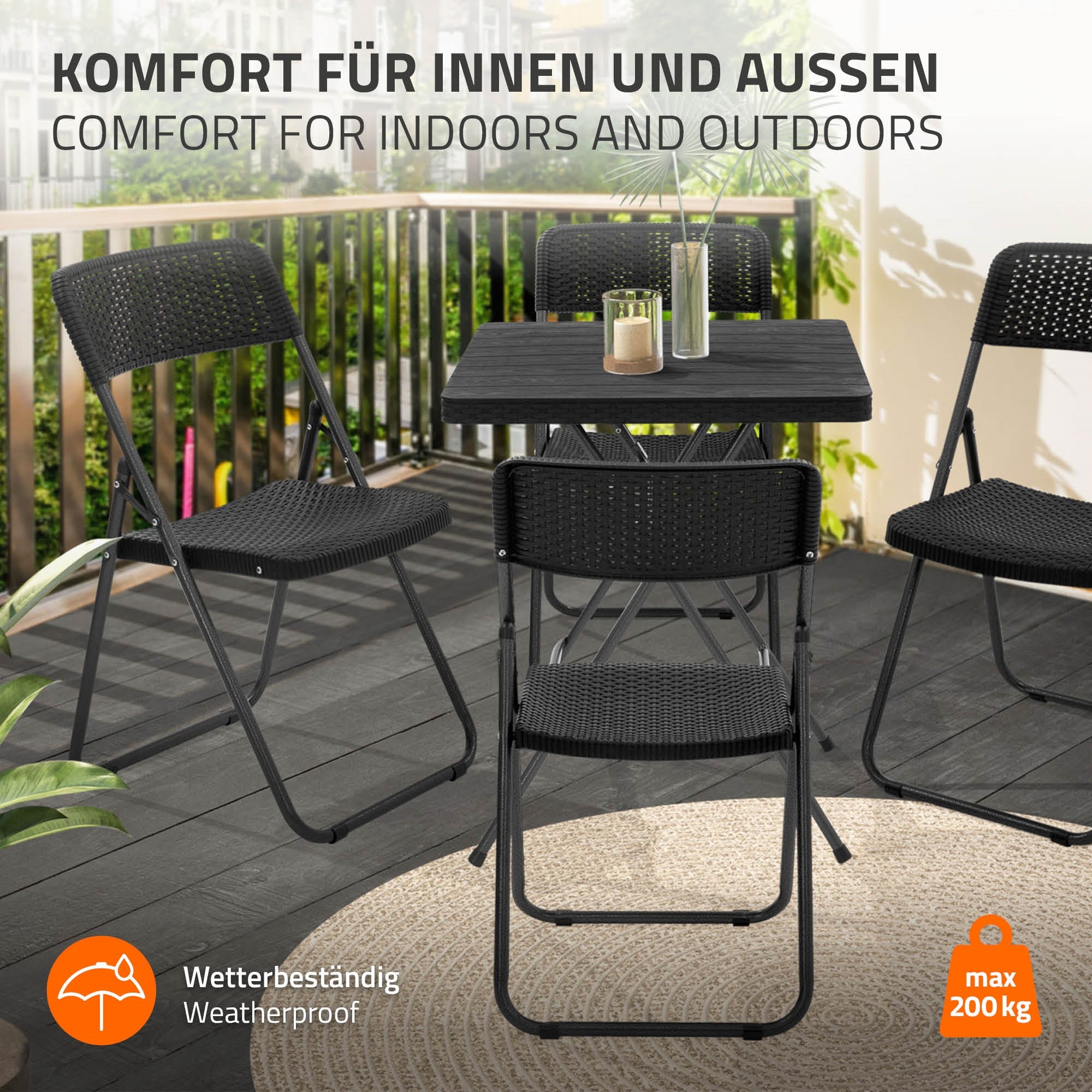 ECD Germany Garten chaise pliante noire 51x46x82 cm lot 4 rotin