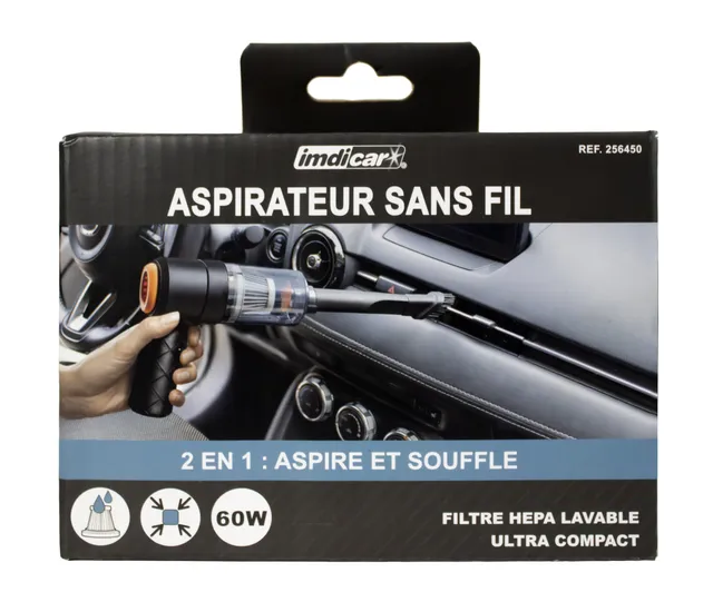 Stokomani Aspirateur voiture sans fil 60W compact