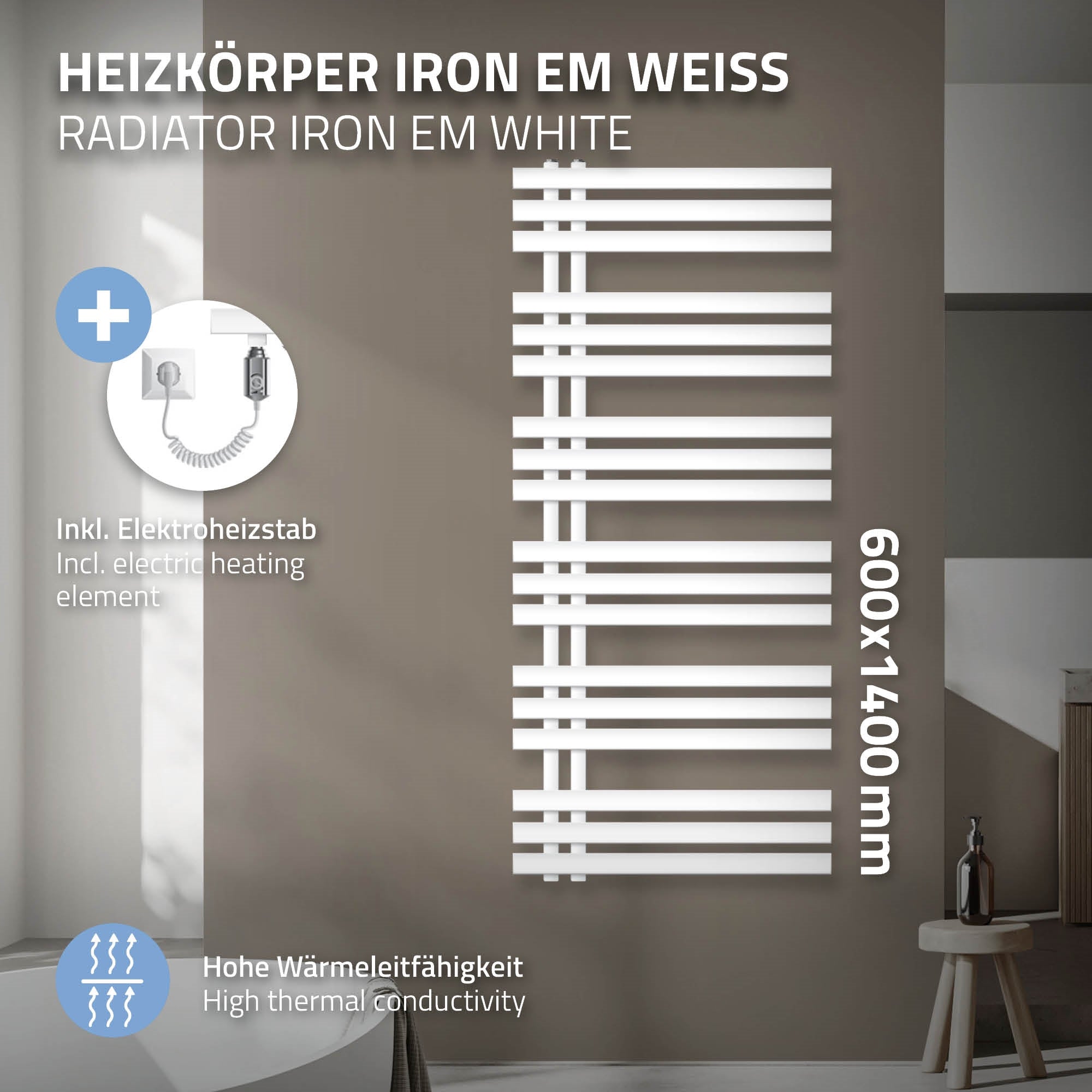 ECD Germany Heizungen Iron EM radiateur blanc 1200W 600x1400