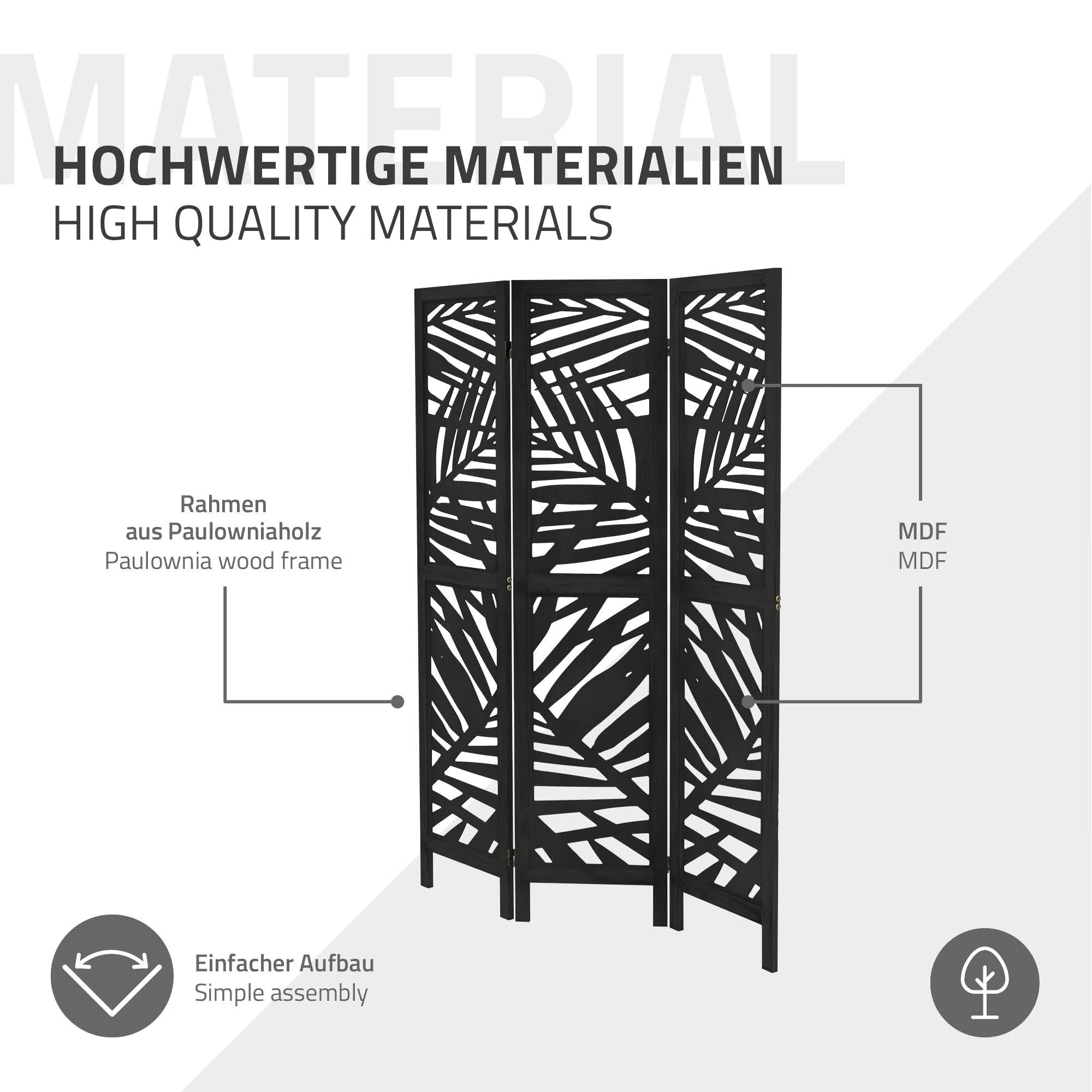 ECD Germany Kyoto paravent bois noir 3 volets 170x121 cm