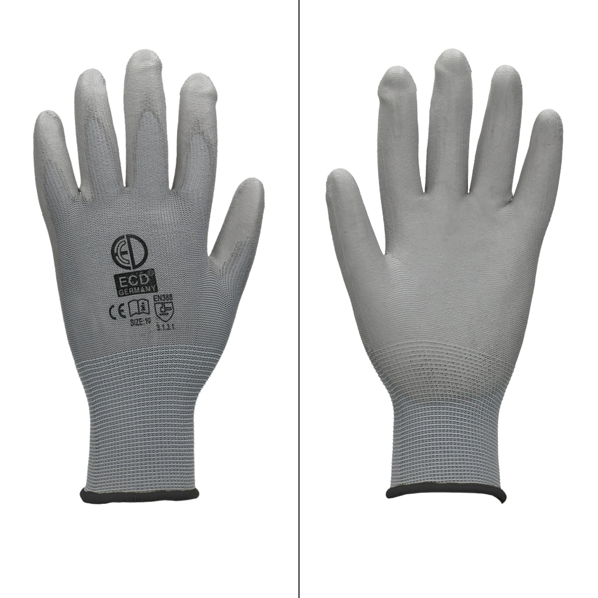 ECD Germany Gants de travail PU gris XL lot 120 paires