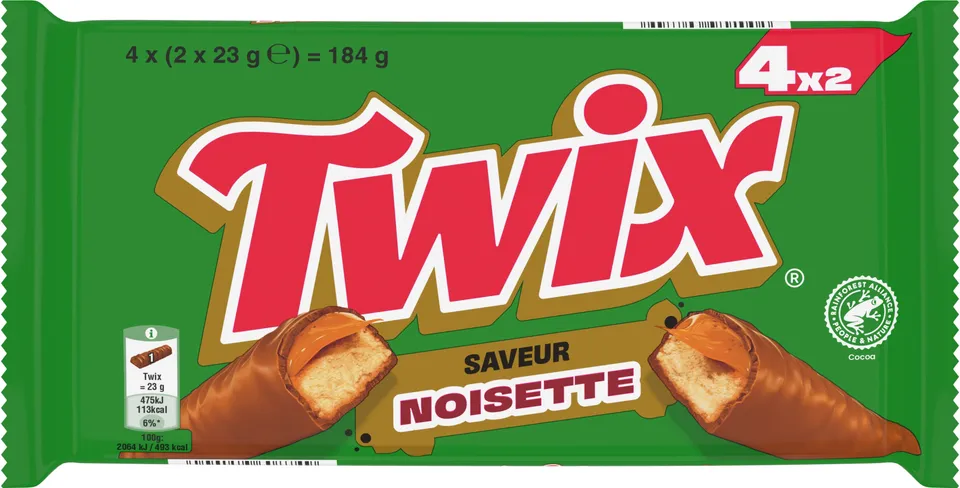 Twix barres chocolatées noisette lot de 4 lait