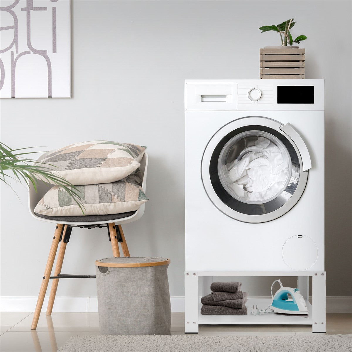 ECD Germany socle lave-linge acier avec rangement 63x54x32 cm