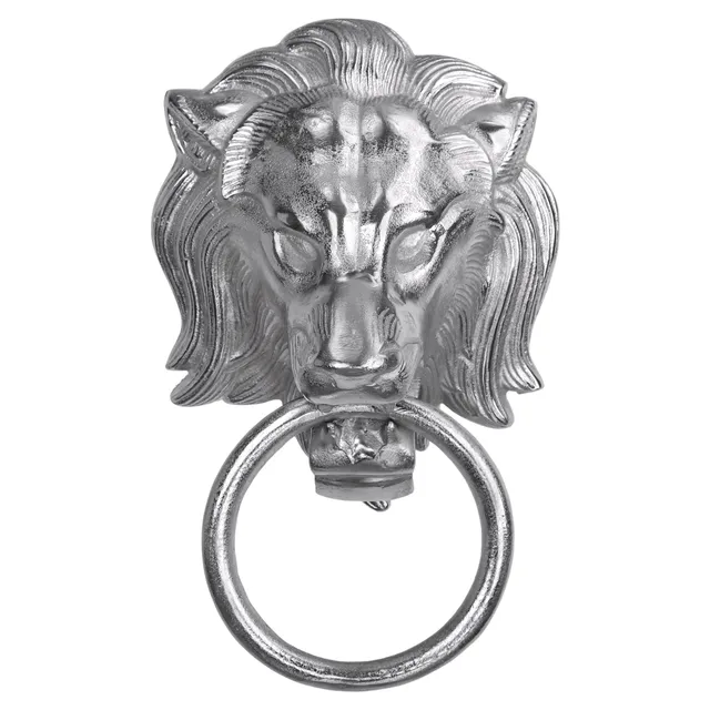 ECD Germany WOMO Porte-Serviettes Tête Lion Argenté 10x31 cm