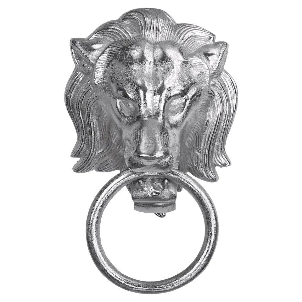 ECD Germany WOMO Porte-Serviettes Tête Lion Argenté 10x31 cm