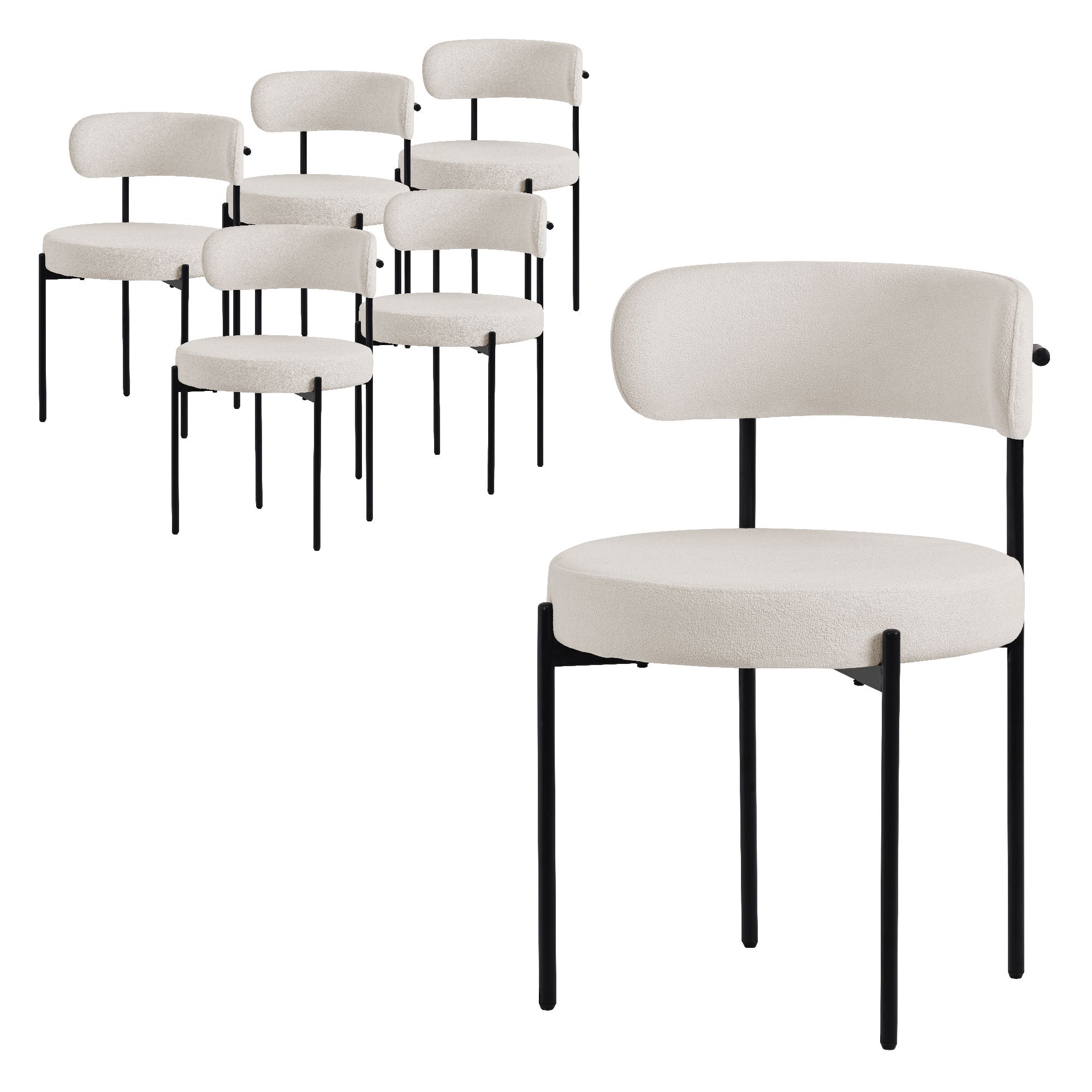 ECD Germany Möbel chaise bouclé blanc lot 6 tissu teddy