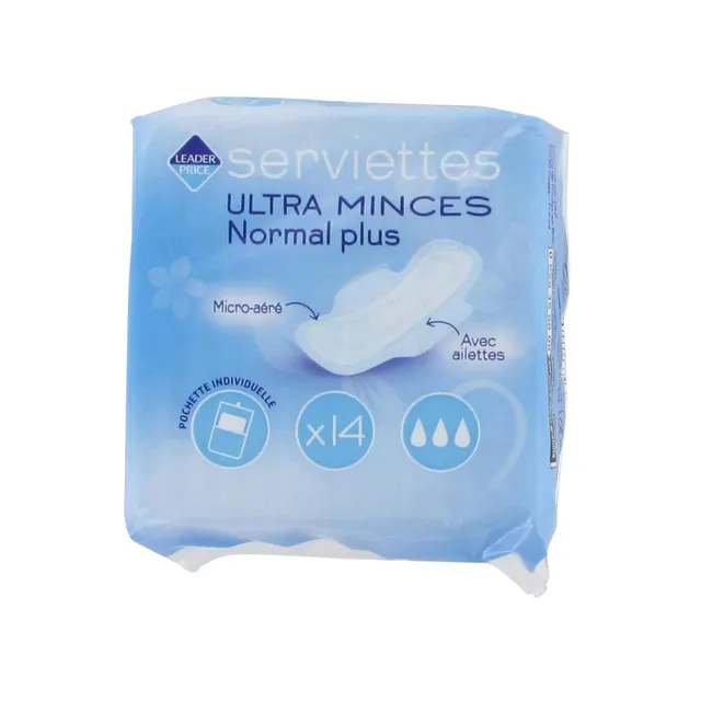 Leader Price Serviettes ultra mince normal plus x14