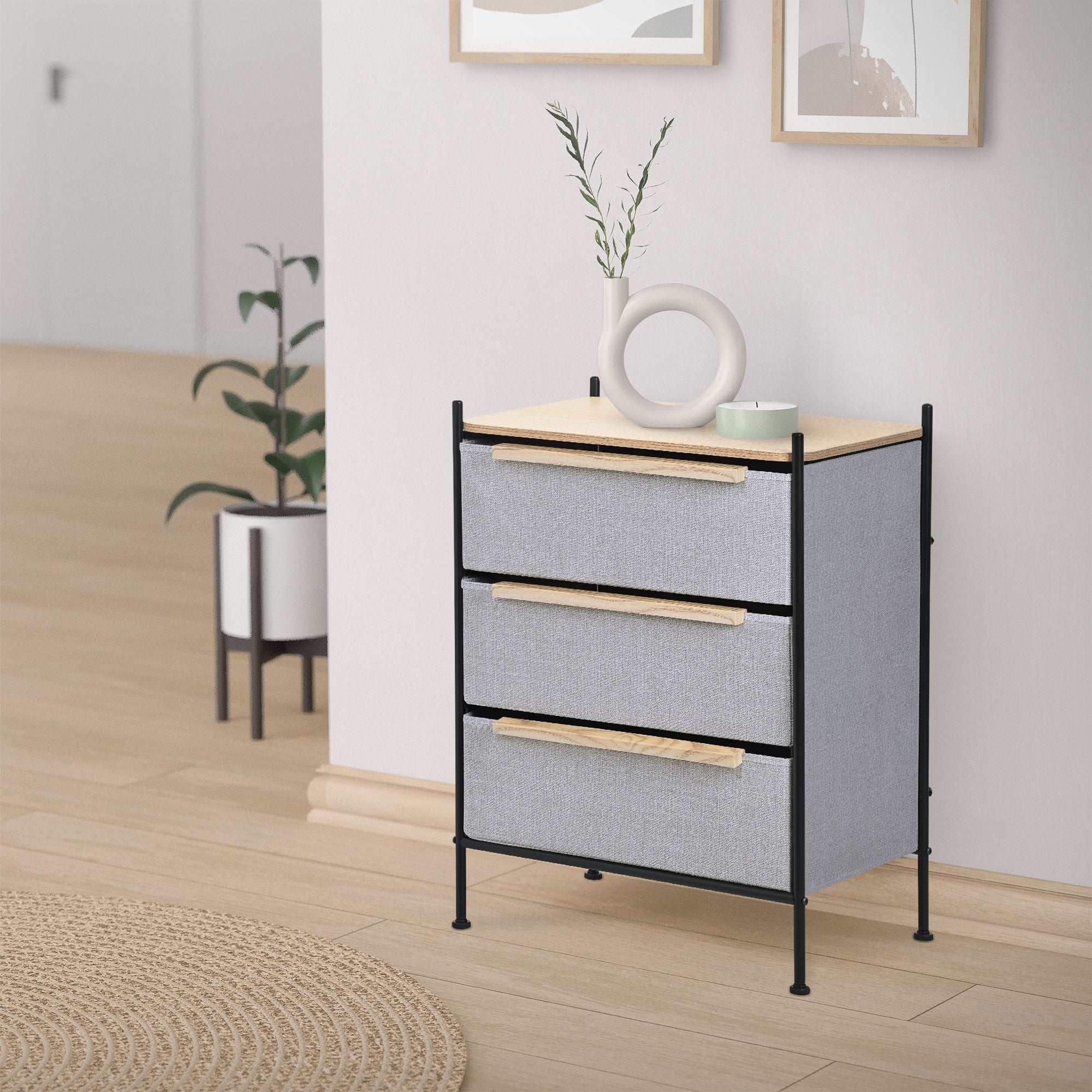 ML-Design commode 58x78 cm chêne 3 tiroirs tissu