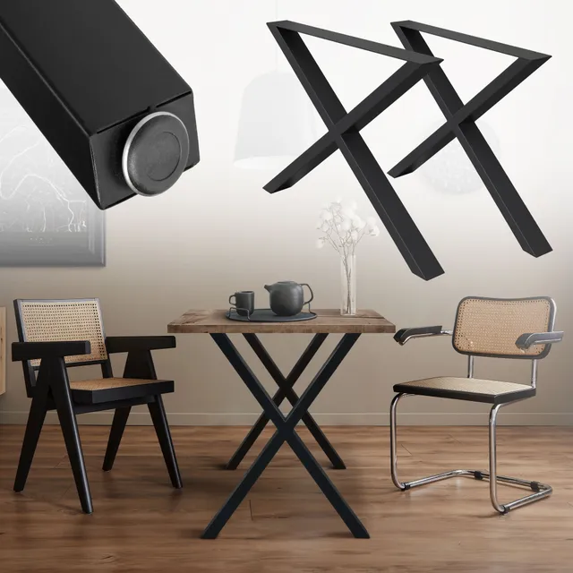 ECD Germany Möbel pieds de table X 60x72 cm noir acier lot de 2