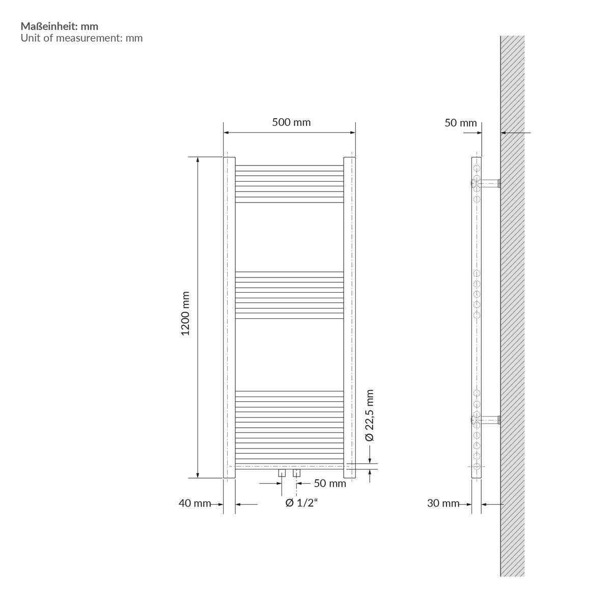 ECD Germany Heizungen sèche-serviettes Sahara 500x1200 mm beige