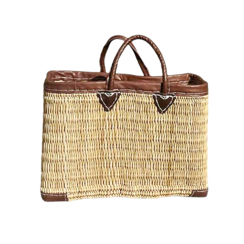Shop-Story Panier Tressé Cabas Plage Jonc Naturel Cuir